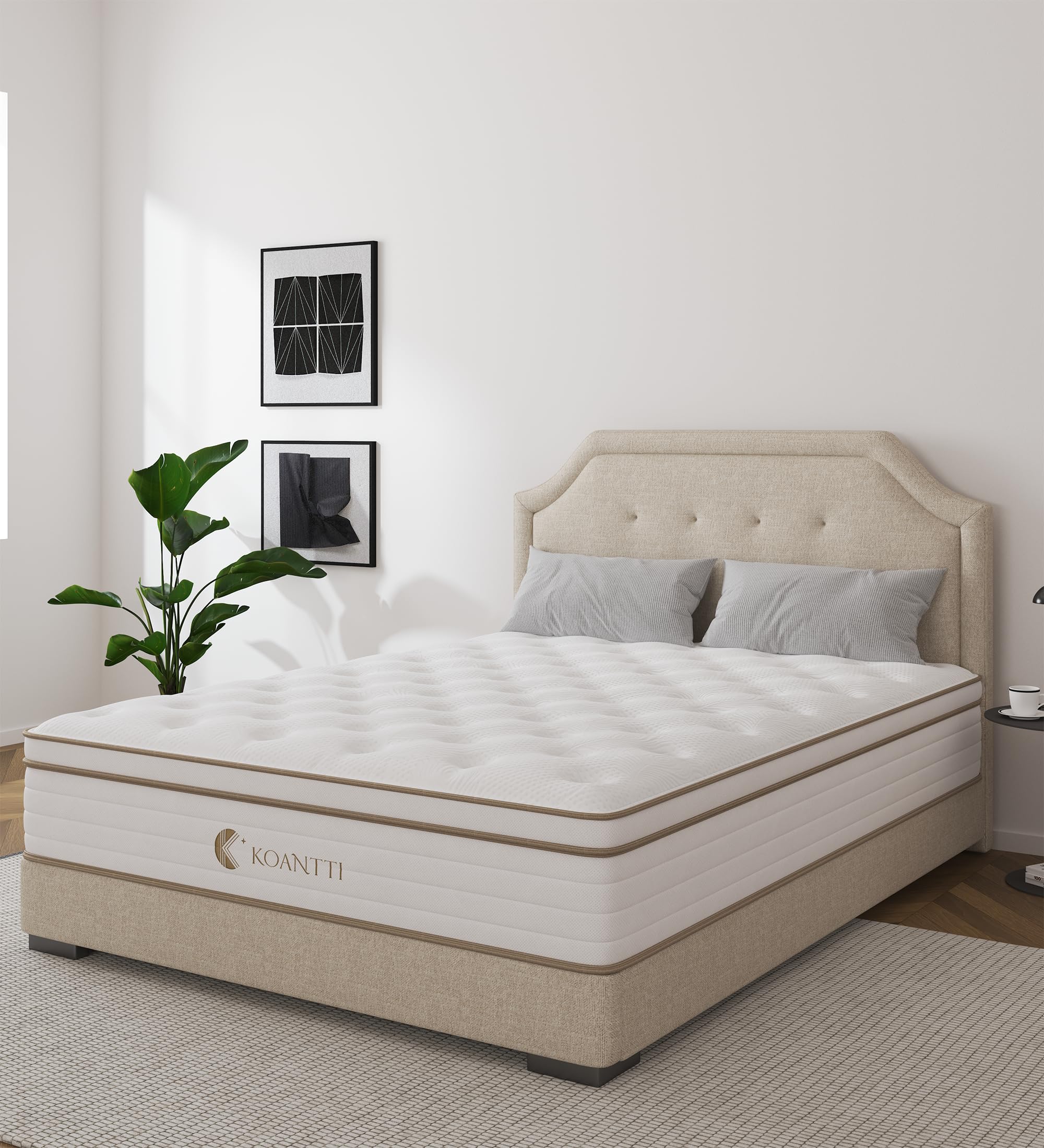 Koantti Queen Size Mattress,10 Inch Grey Memory Foam Hybrid Queen Mattresses In A Box,Individual Pocket Spring Breathable Comfor