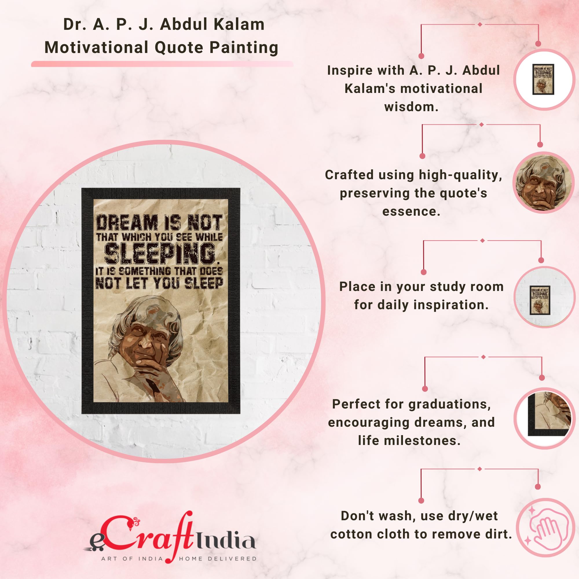 eCraftIndia Dream Is Not That Which You See While Sleeping, It Is Something That Doesnt Let You Sleep A. P. J. Abdul Kalam Moti