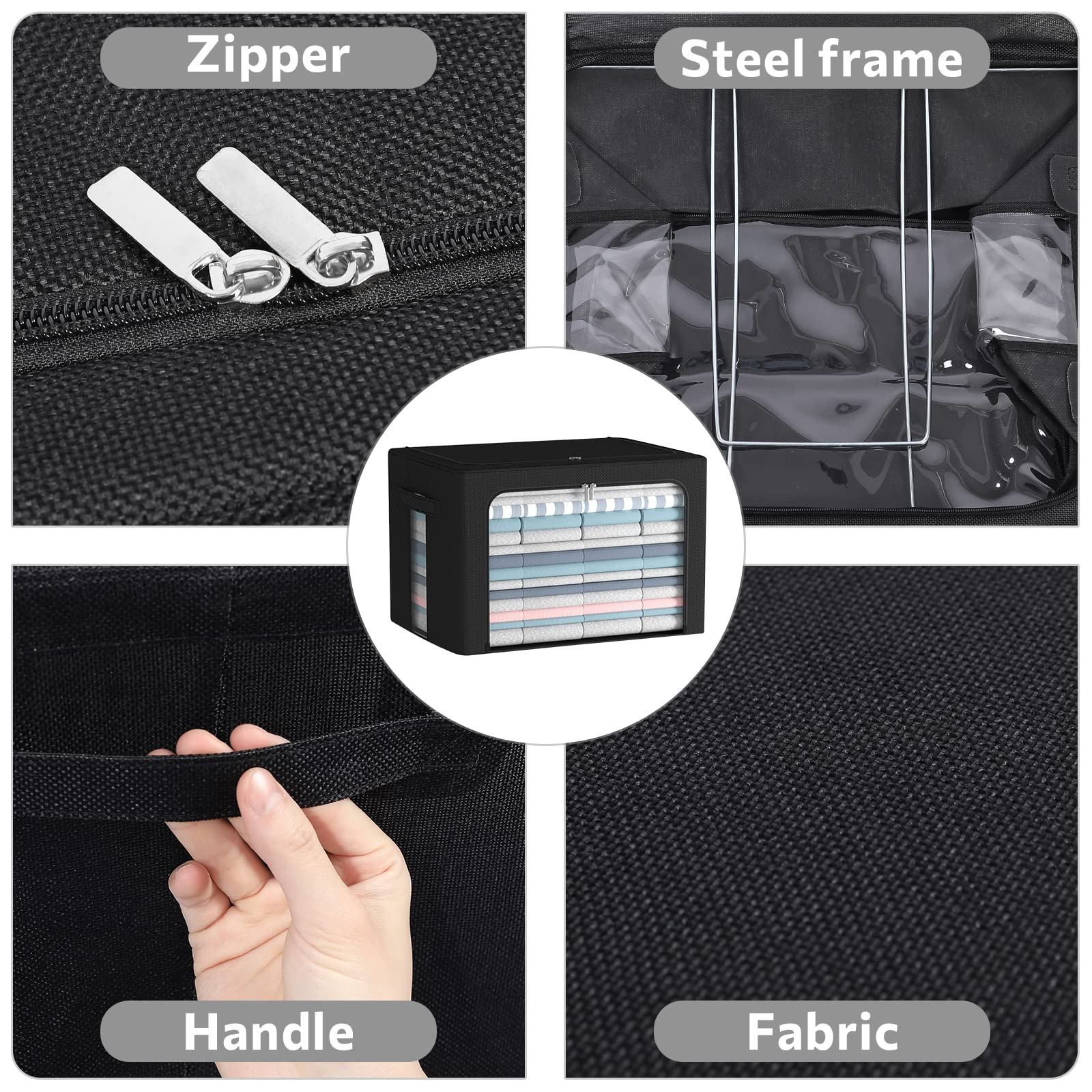 2 Pack Clothes Storage Bins- Foldable Metal Frame Storage Box Linen Fabric Organizer Set with Carrying Handles and Clear Windo-2