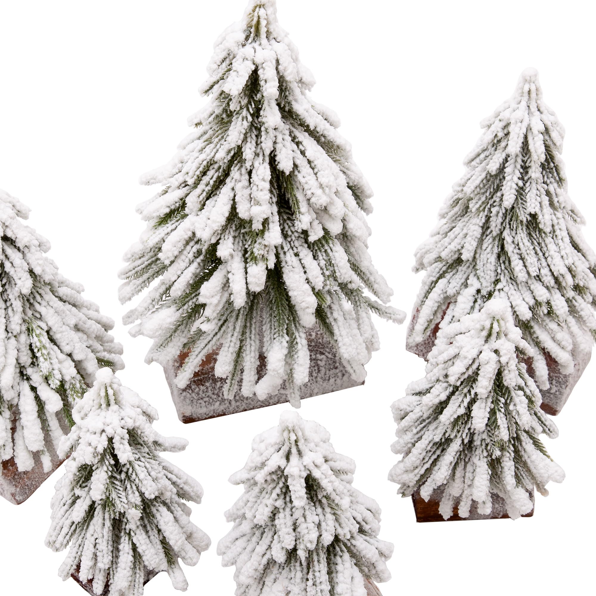 VGIA 6pcs Mini Christmas Tree Small Christmas Tree Artificial Separate Tabletop Trees with Spray Snow Wooden Bases for Winter Vi