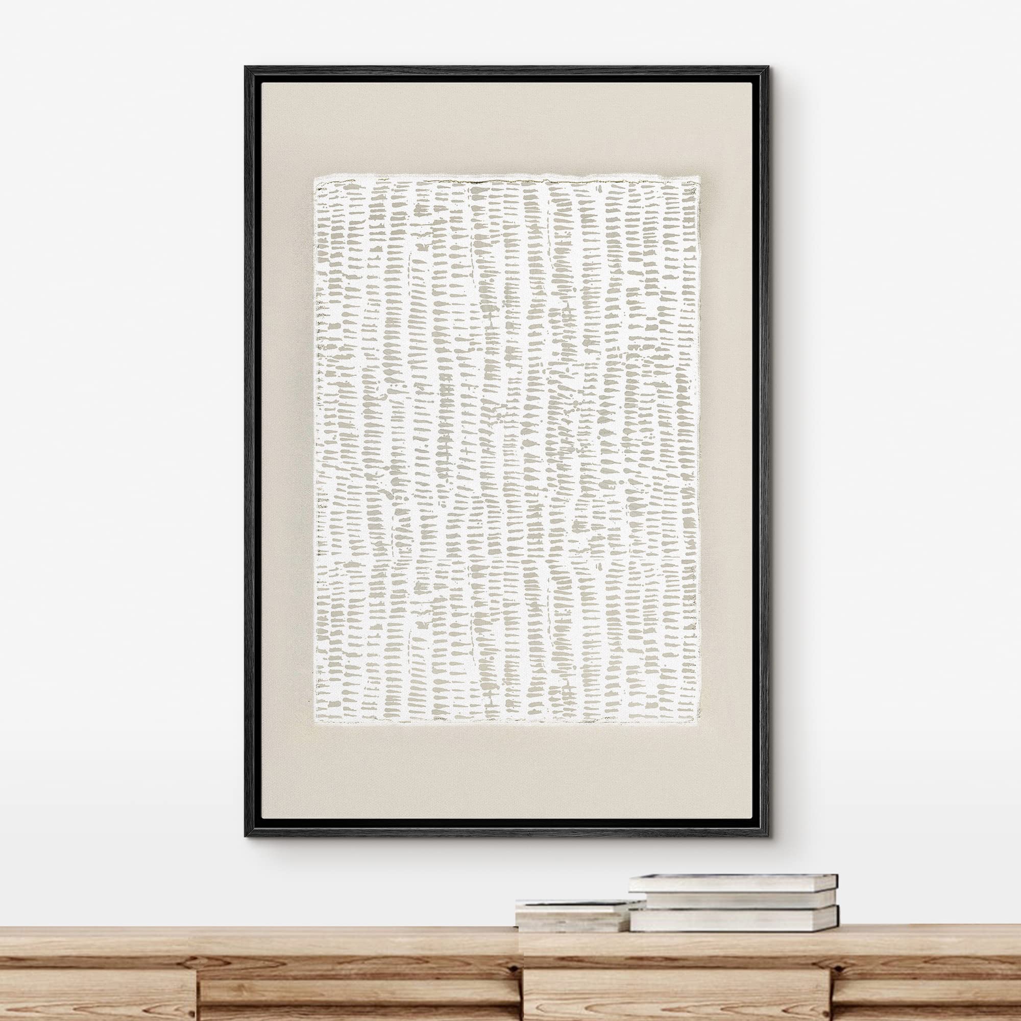 Idea4Wall Framed Canvas Print Wall Art White Tan Grunge Distressed Line Art Square Abstract Shapes Illustrations Modern Art Cont
