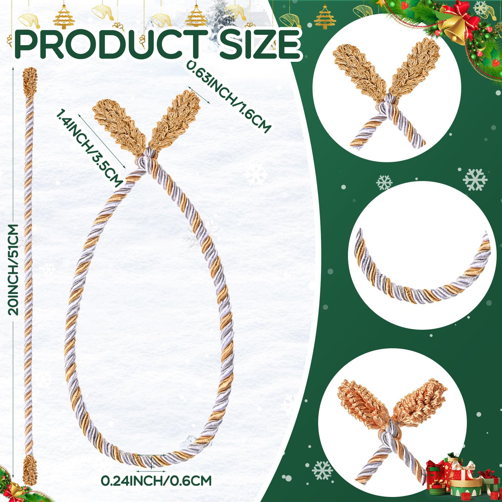 Zhengmy 8 Pcs 20 Inches Christmas Garland Ties Christmas Decorative Twist Ties for Banister Reusable and Flexible Twist for Xmas