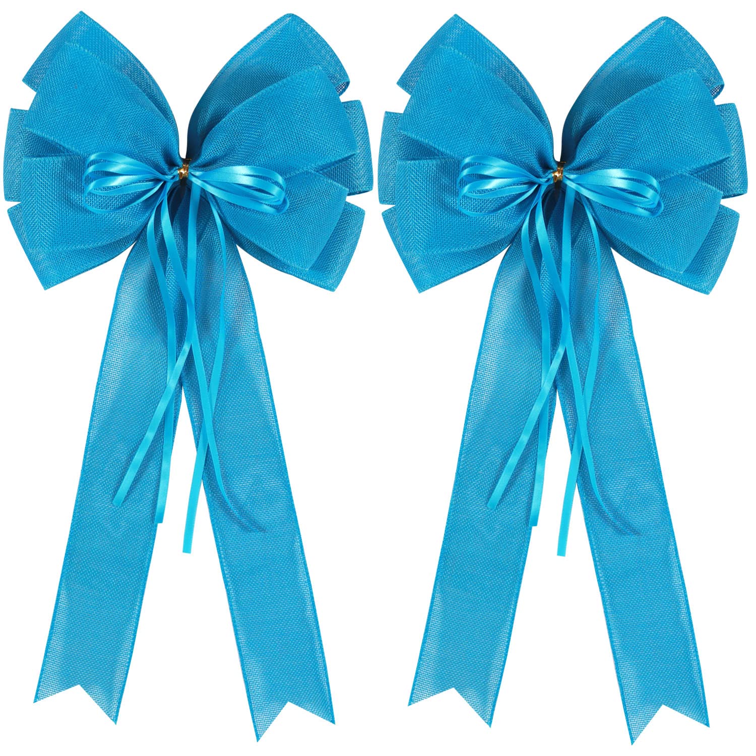 2 Pcs Large Blue Easter Wreath Bow Decor,Spring Summer Tree Topper Bow Decorations,Decorative Bow with Blue Burlap and Glitter S