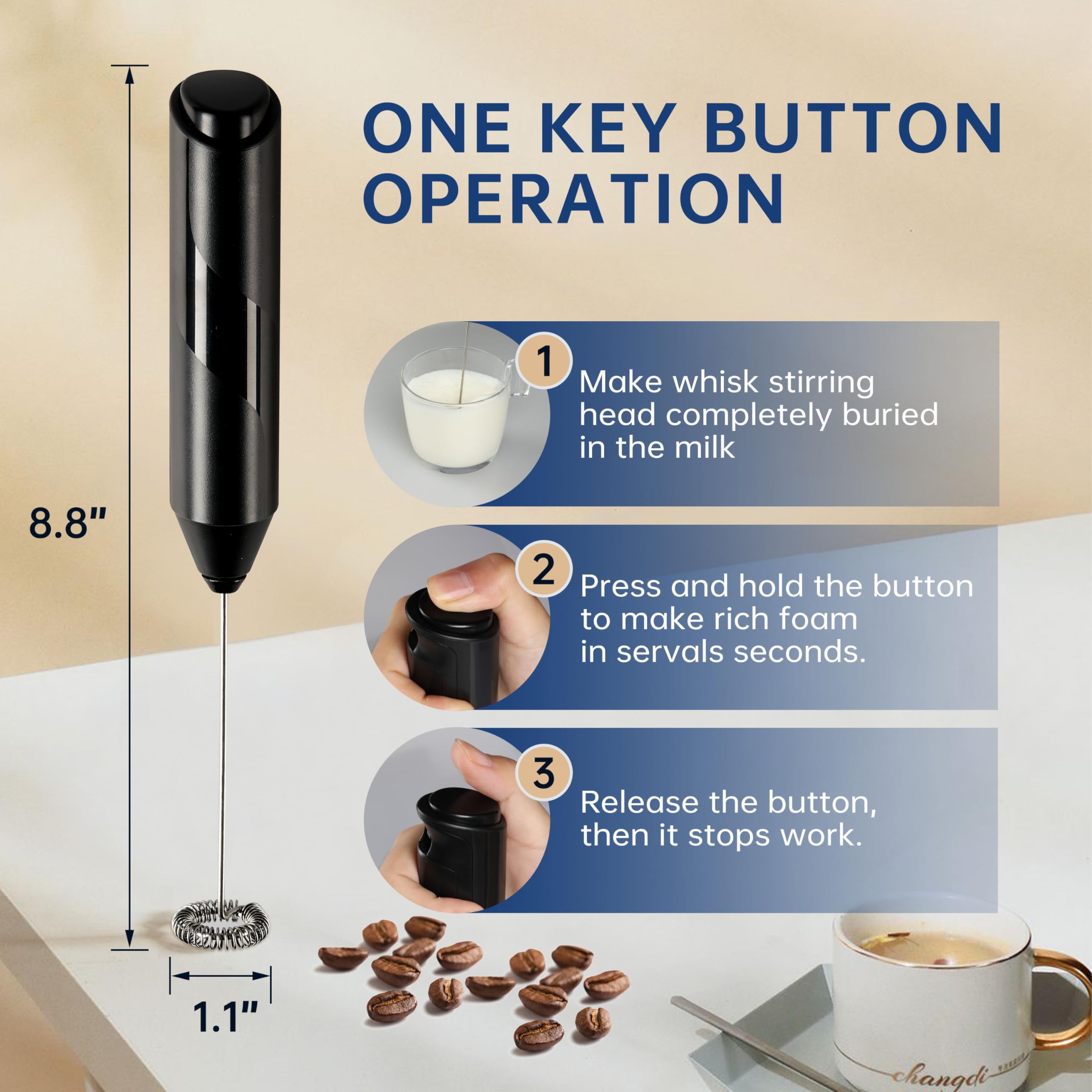 Yssoa Electric Milk Frother Handheld With Stainless Steel Stand Battery Operated Whisk Drink Mixer For Coffee, Frappe, Latte, Ma