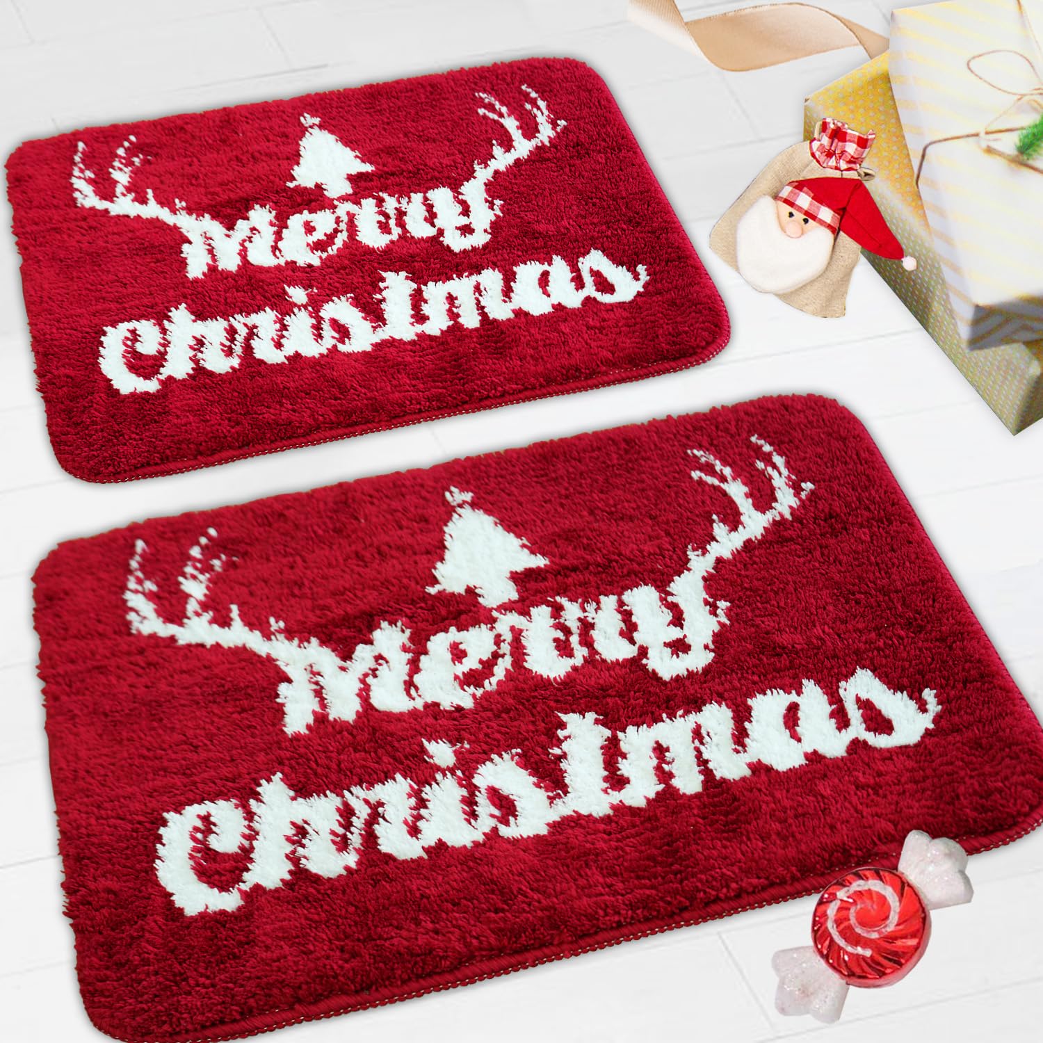 Ainahyva Merry Christmas Decorations Red Bathroom Rugs Cute Bath Mat Christmas Decor, Bath Mats For Bathroom, Non Slip Backing,