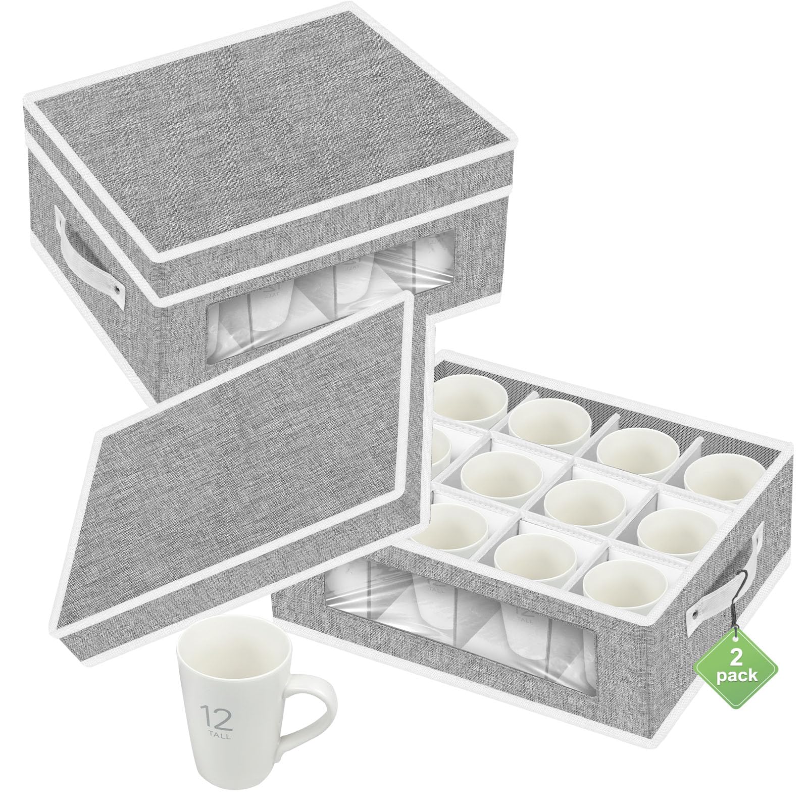 Homyfort 2 Pack Cup And Coffee Mug Storage Box Organizer With Dividers, China Storage Containers Hard Shell With 24 Compartments