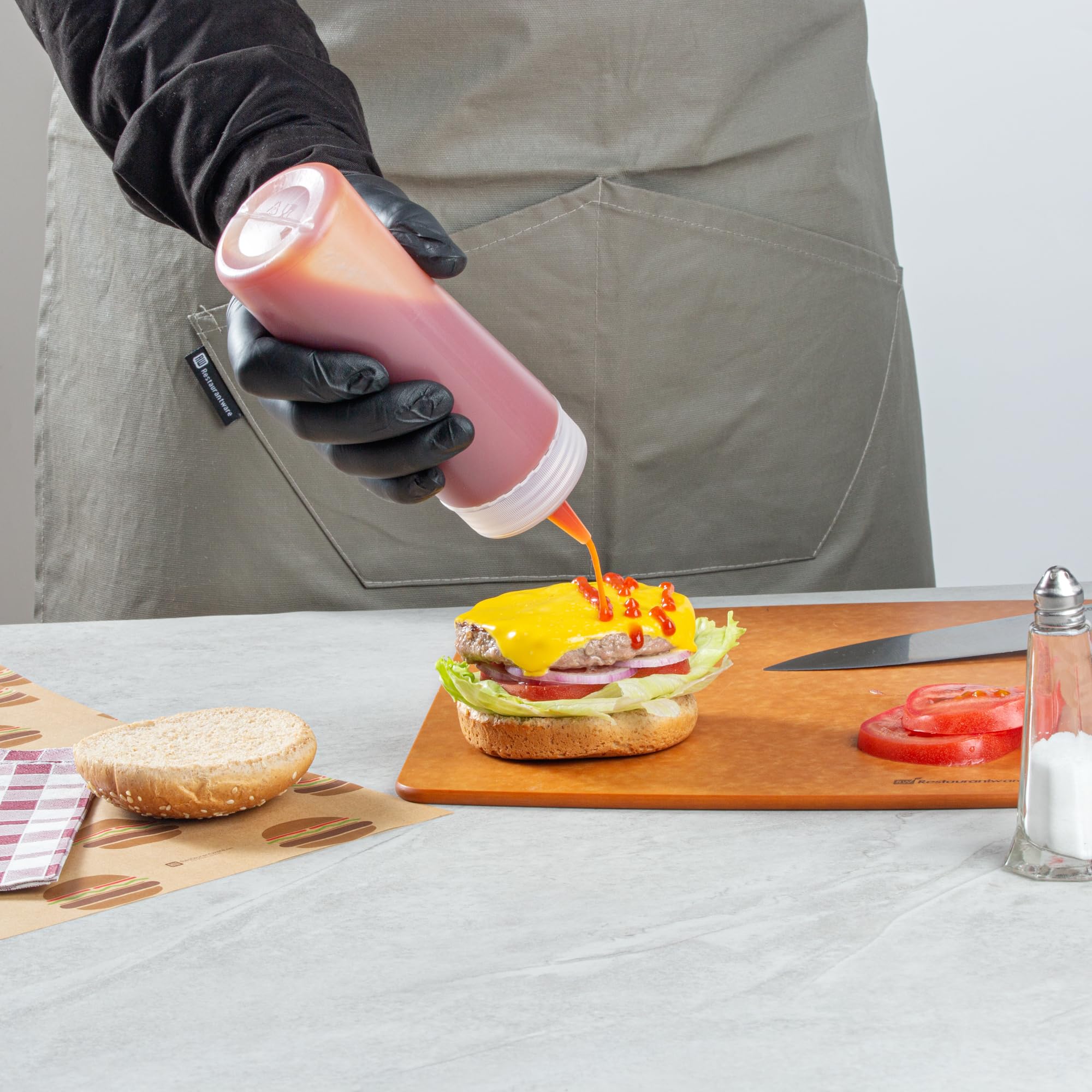 Restaurantware 12 Ounce Squeeze Bottles 6 Refillable Squirt Bottles - Precision Tip Wide Mouth Clear Plastic Sauce Bottles For C