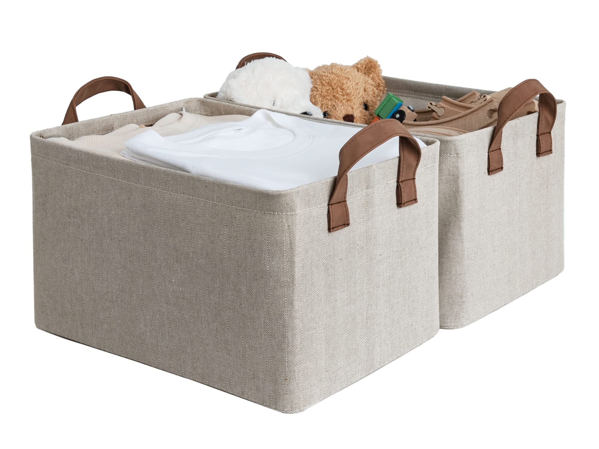 Storageworks Storage Baskets For Shelves With Metal Frame, Fabric Storage Bins, Brown And Beige, 2-Pack