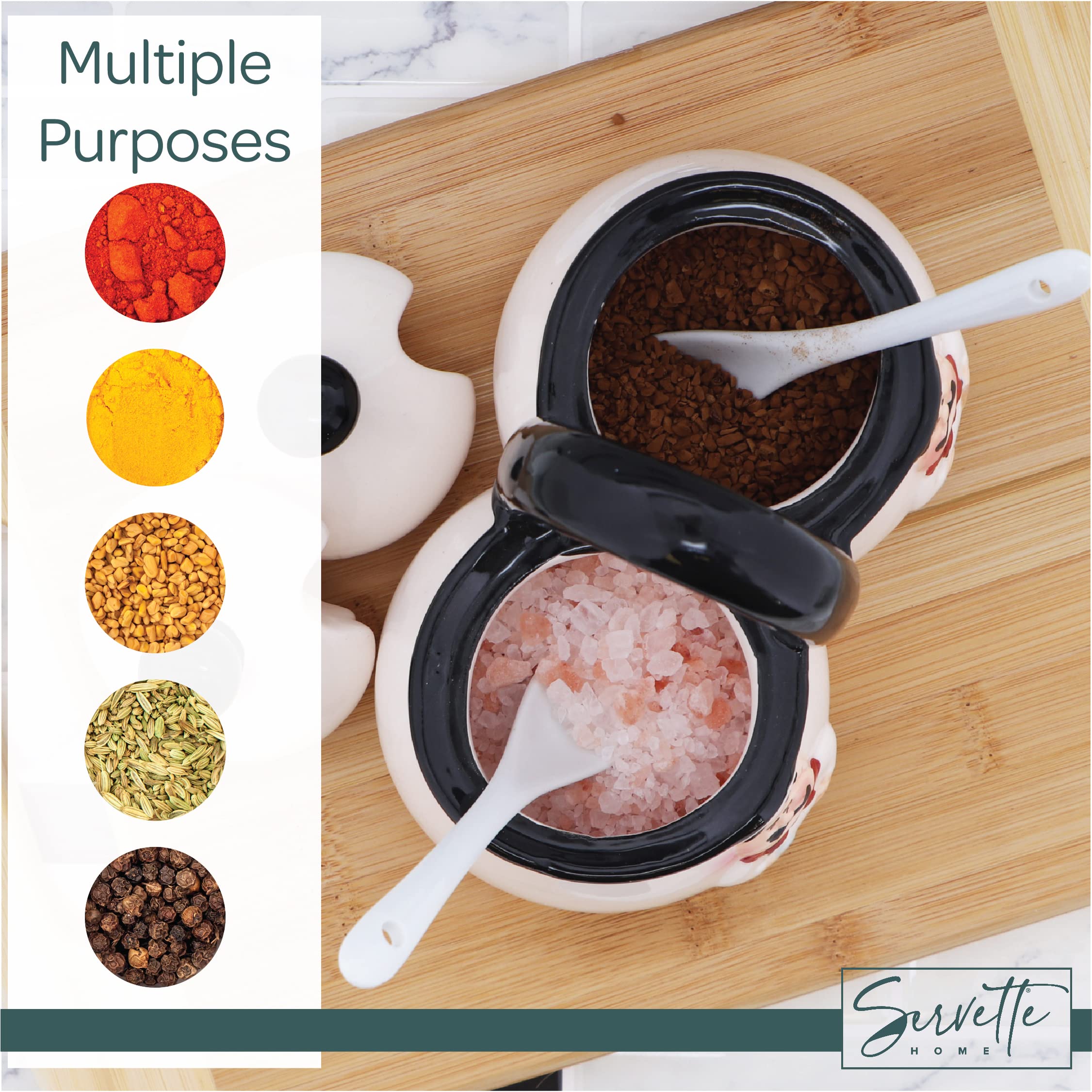 Servette Home Chef Condiment Holder With Lids And Spoons