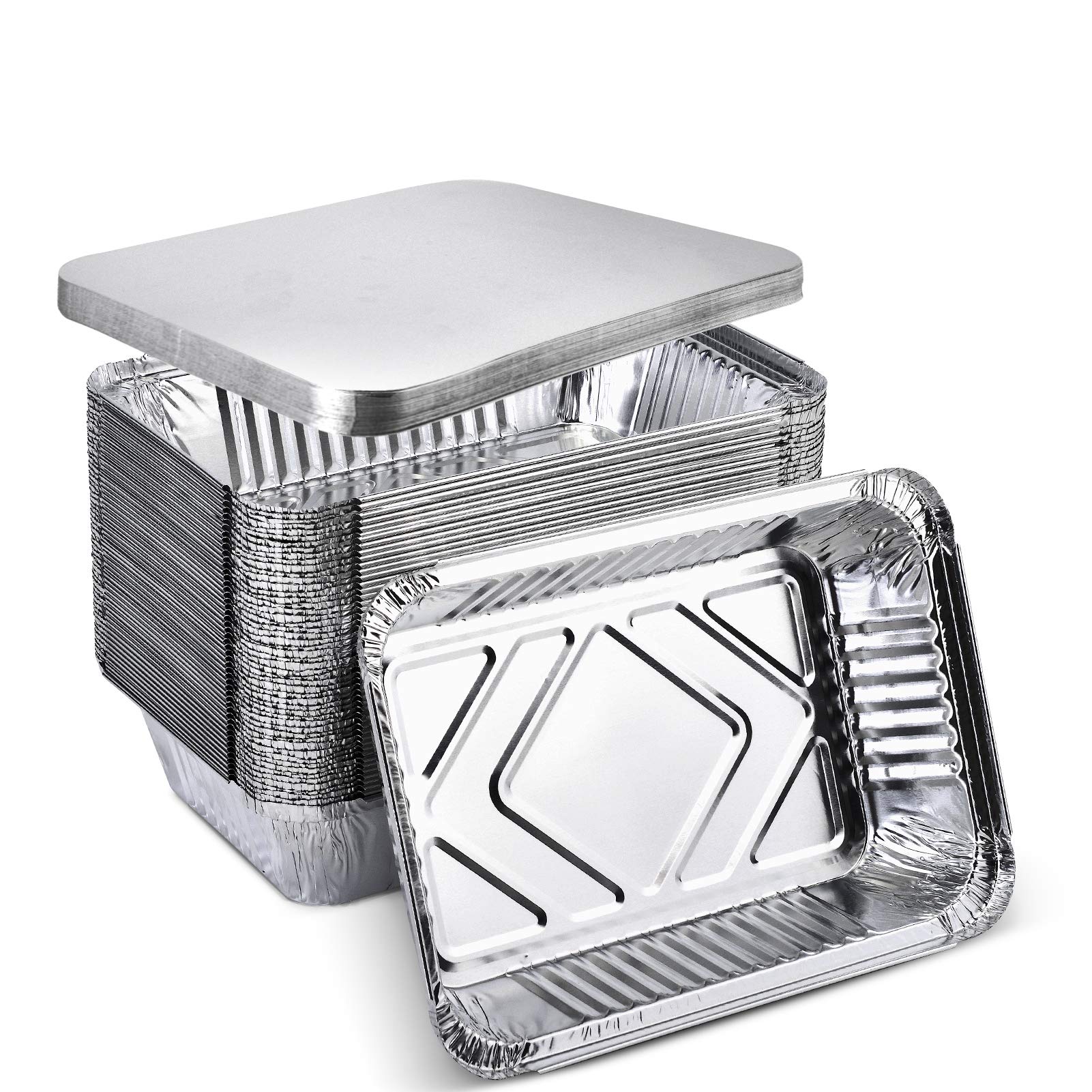 Xiafei 2Lb Takeout Foil Pans With Lids(50 Pack), Recyclable Food Storage,Disposable Aluminum Foil For Catering Party Meal Prep F