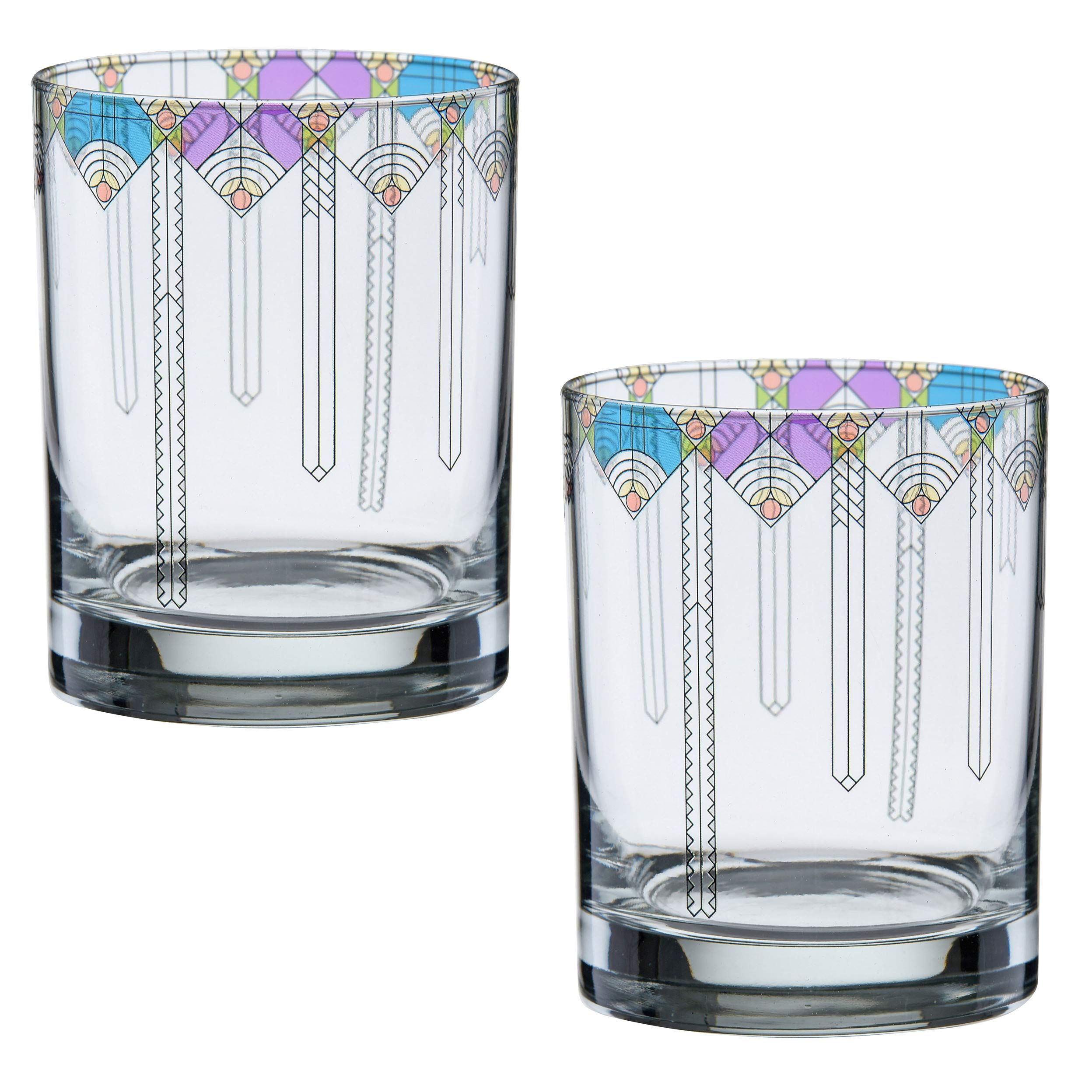 Frank Lloyd Wright Dof Double Old Fashioned Glass 14-Ounce (Gift Boxed Set Of 2, April Showers)