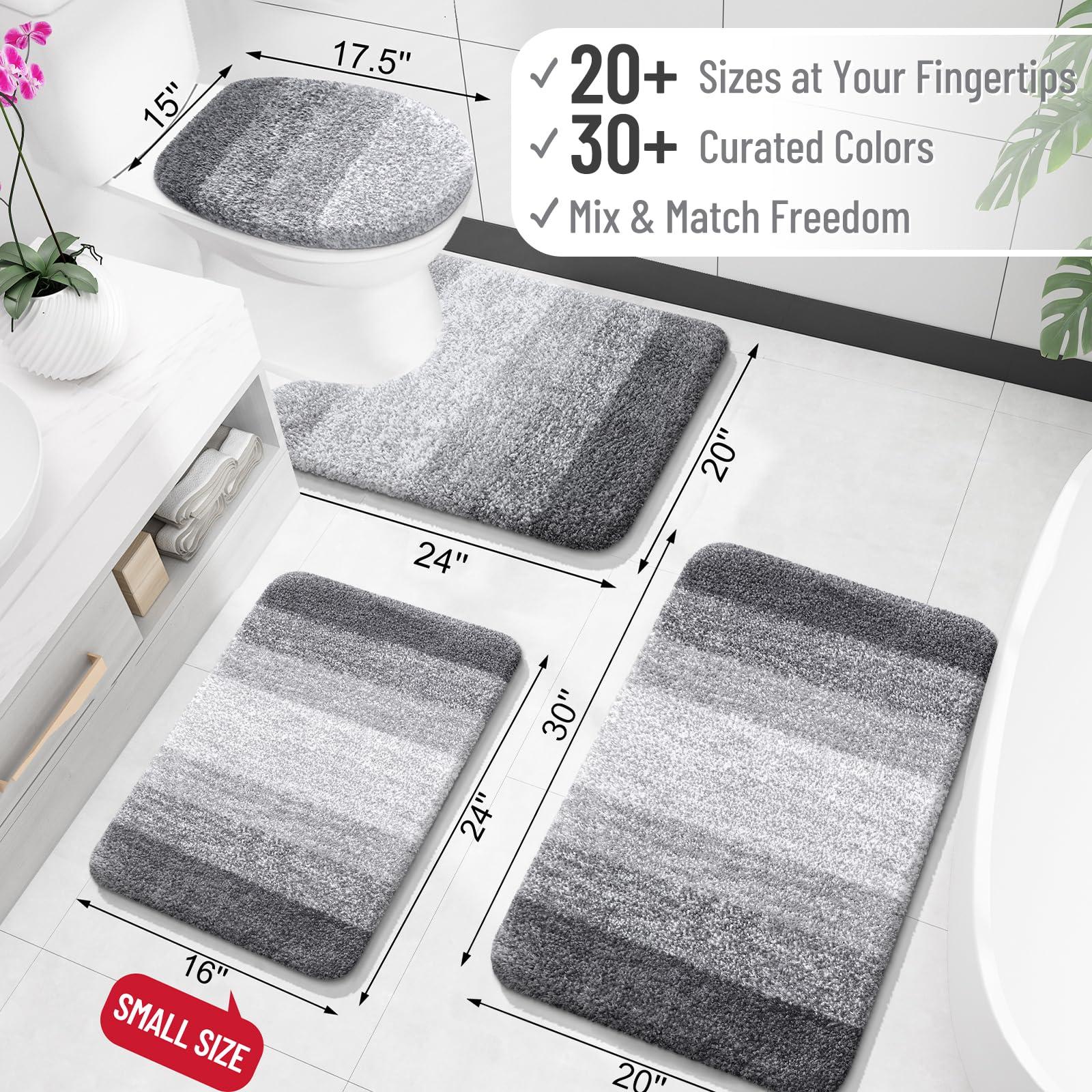 OLANLY Bathroom Rugs Mat, Extra Soft Microfiber, Quick Dry, 30"x20", Grey, Rubber Backing, Machine Washable, Model YSDDF1-095176