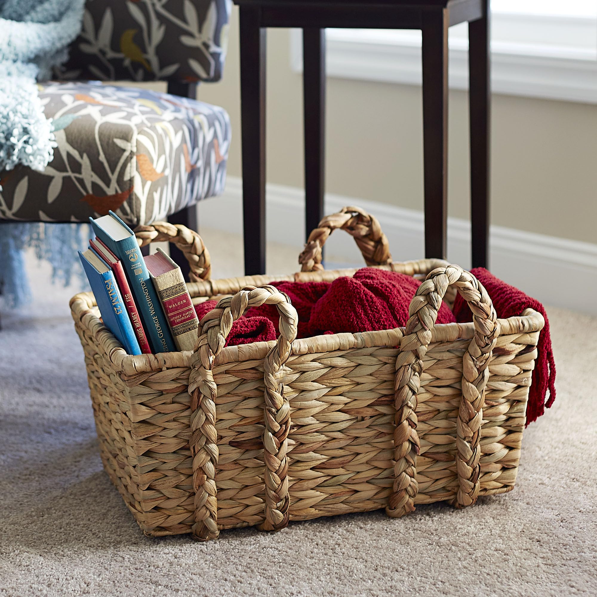 Rectangular Household Items Household Essentials Large Rectangular Floor Storage Basket With Braid ...