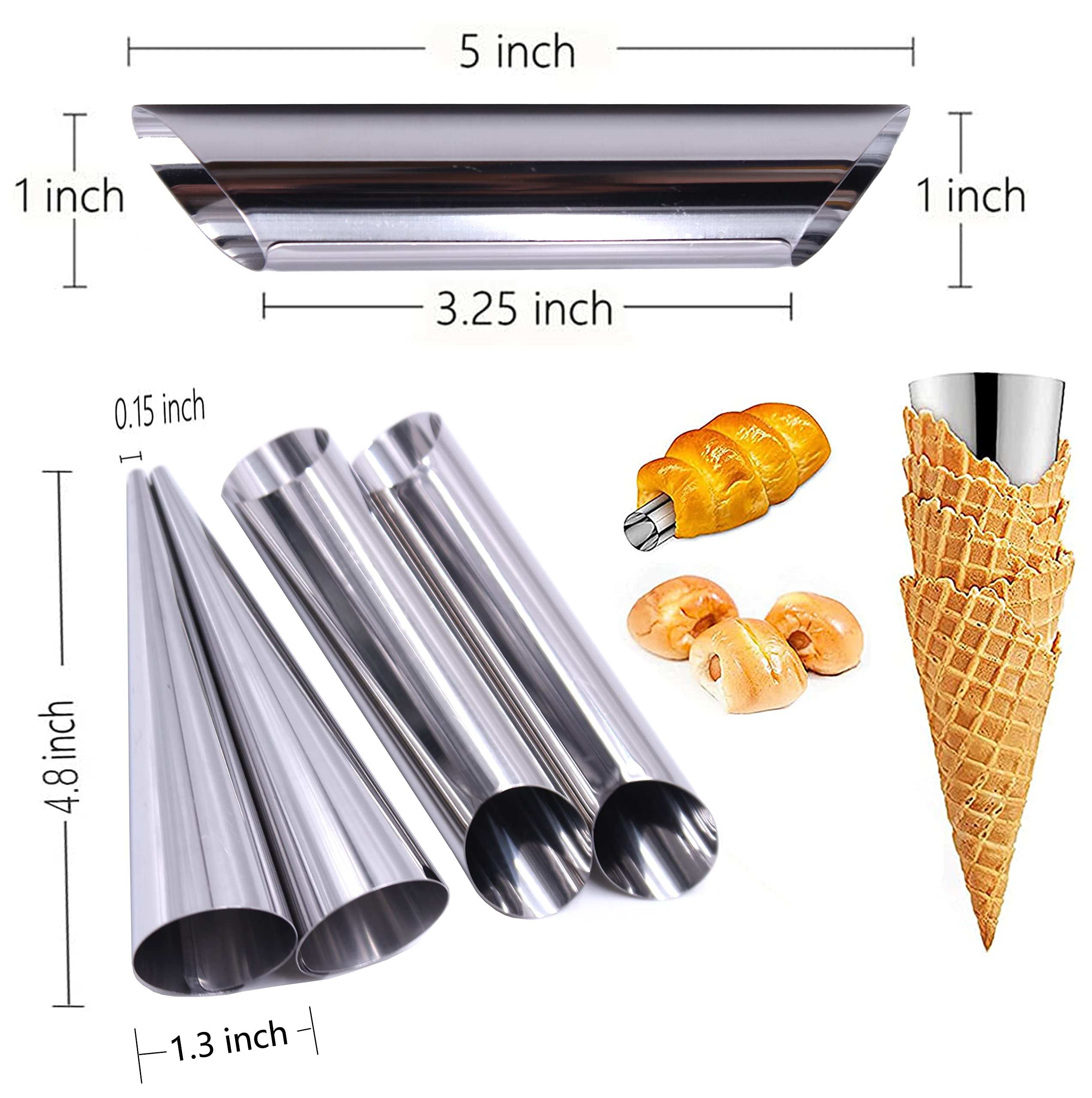 Cream Horn Molds, 21 Pcs Moulds Stainless Steel Cannoli Form Tubes Cream Roll Mold Screw Croissant Mold Cone Tubular Shaped Mold
