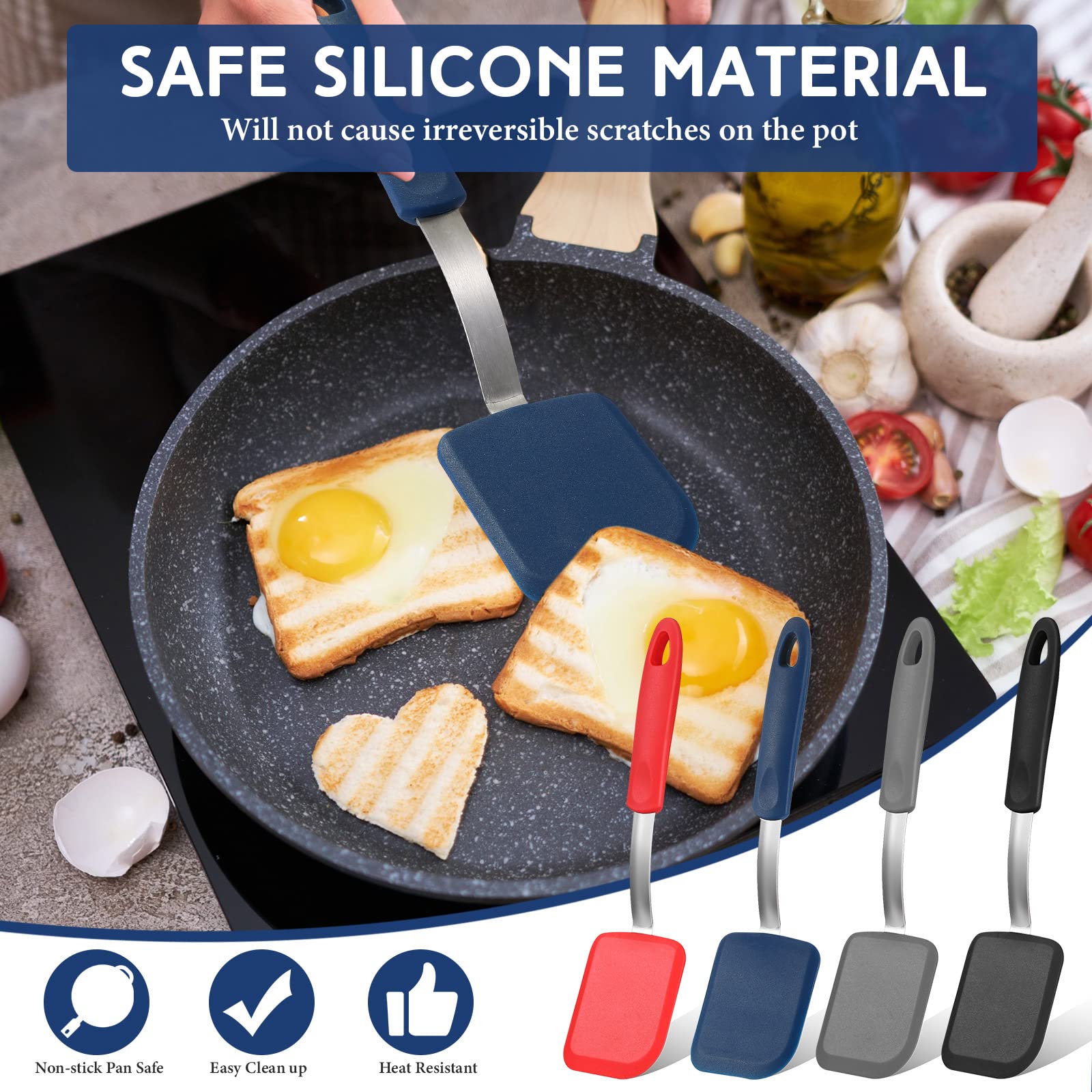 Gejoy 4 Pcs Silicone Cookie Spatula Turner Mini Brownie Spatula Flexible Silicone Spatulas Nonstick Cookware Heat Resistant No S