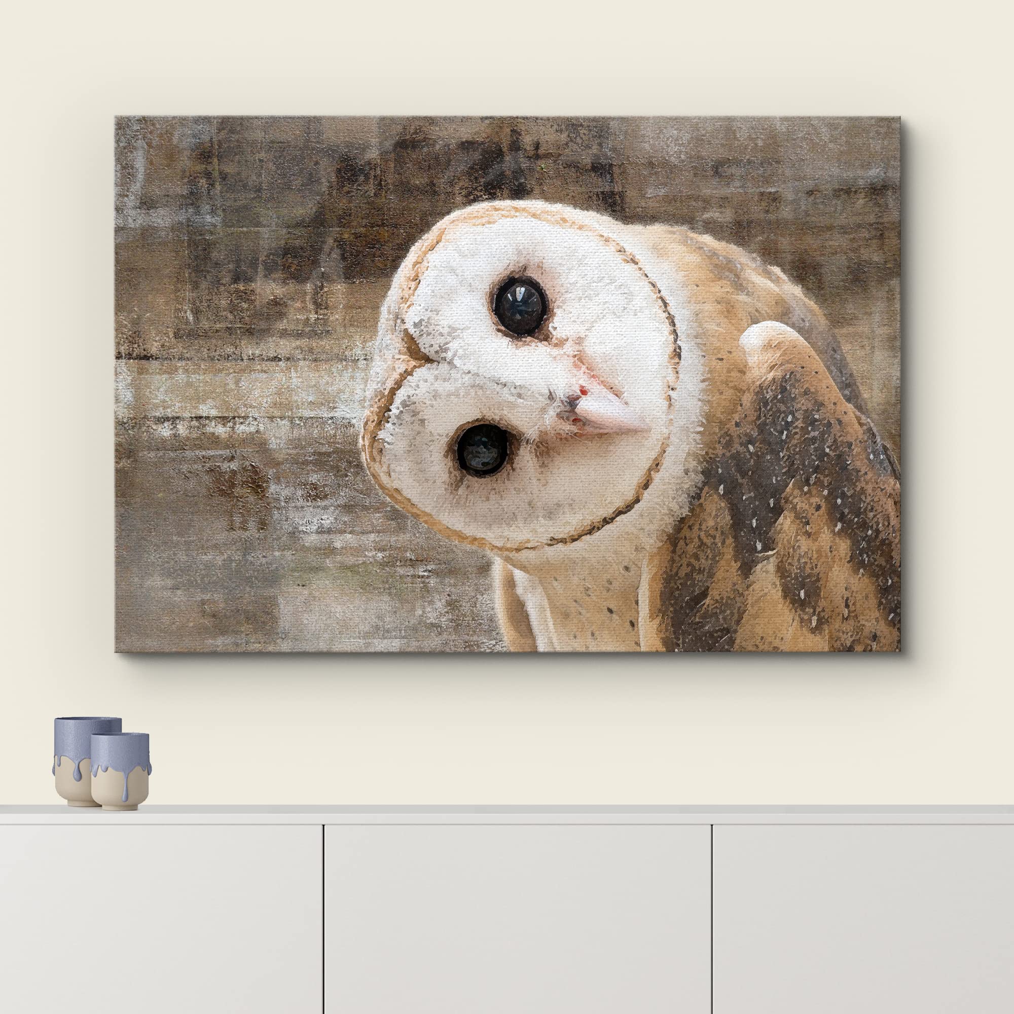 Wall26 - Canvas Wall Art - Common Barn Owl (Tyto Albahead) Head Close Up - Gallery Wrap Modern Home Art | Ready To Hang - 16X24