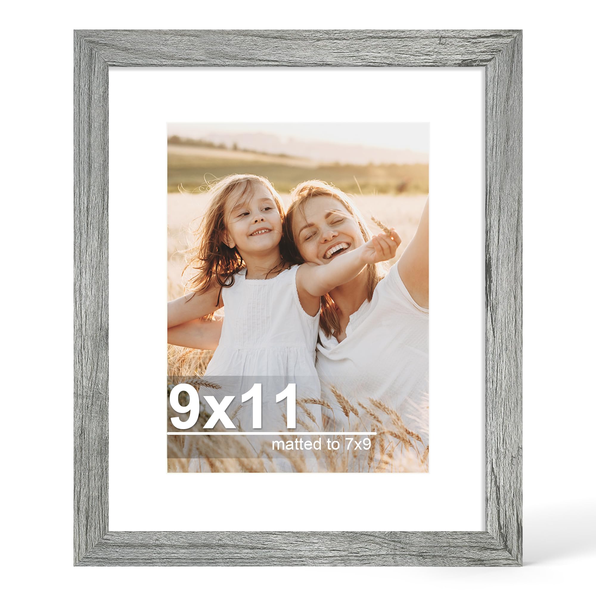 Hongkee 9x11 Picture Frame with Glass, Display Pictures 7x9 with Mat or 9 x 11 without Mat - Wall and Tabletop, 9 by 11 Photo Wo