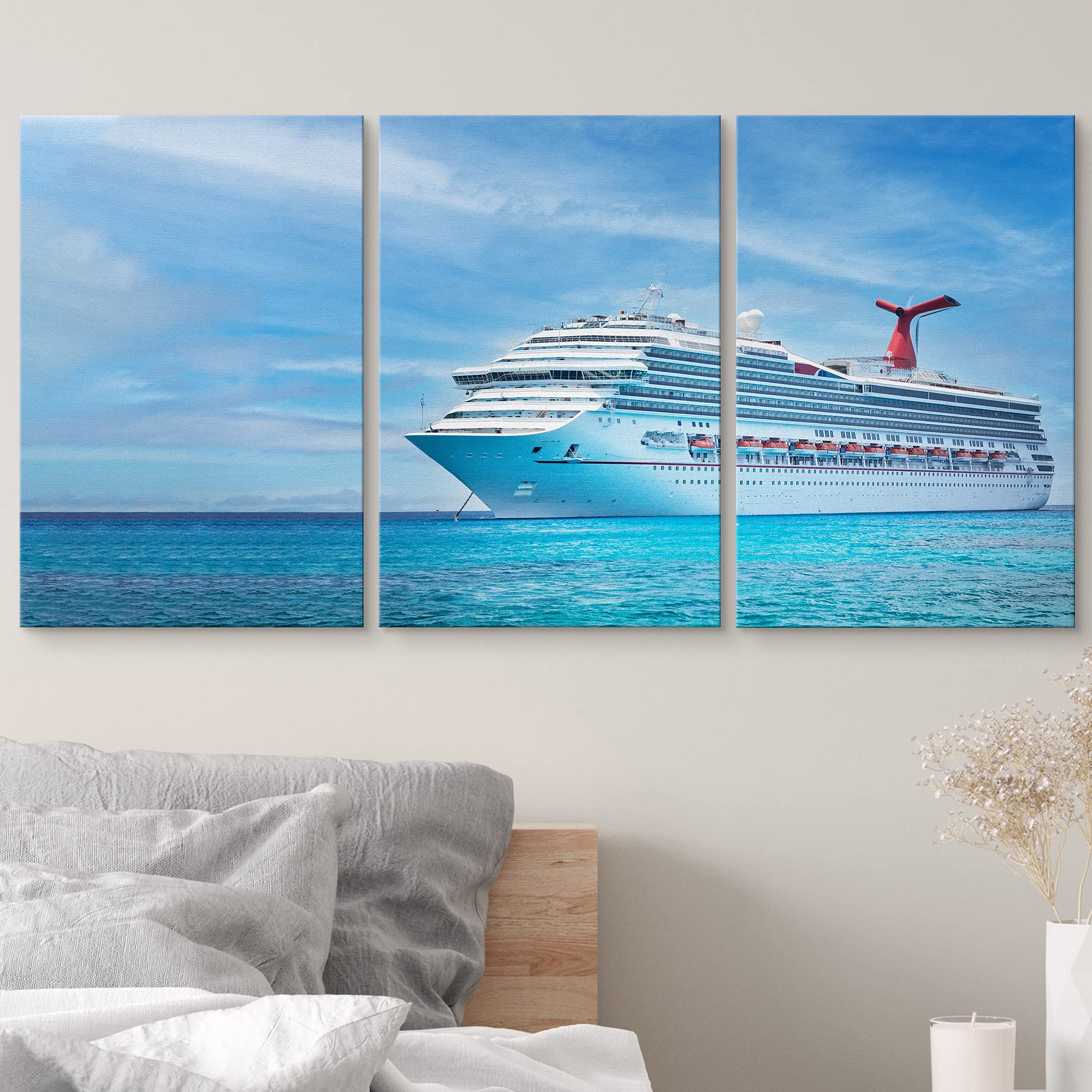 Wall26 Canvas Print Wall Art Set White Cruiseship In Blue Seascape Nature Ocean Photography Realism Nautical Scenic Colorful Mul