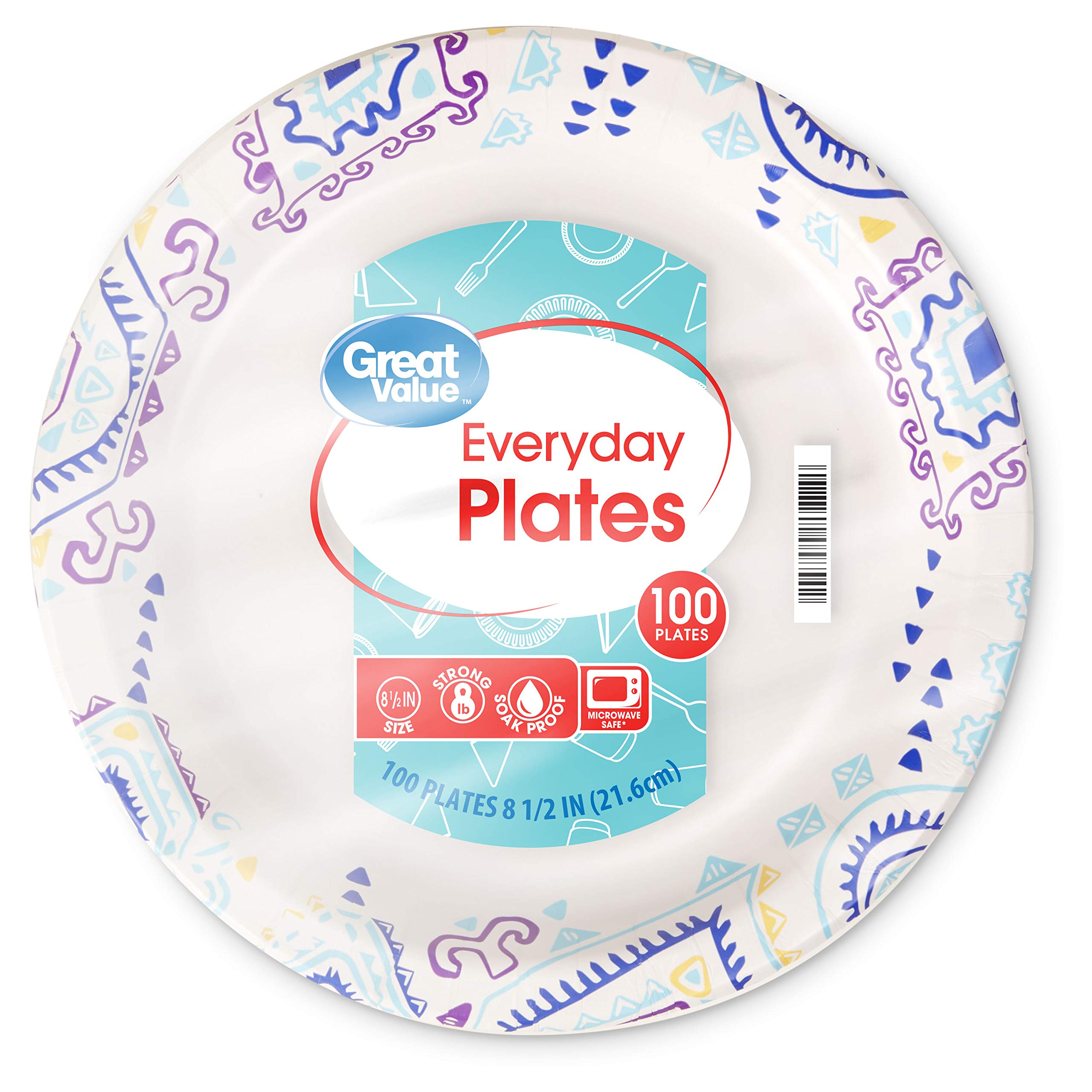 Great Value Value 8 5/8'' Heavy Duty Premium Party Paper Plates, 100 Ct