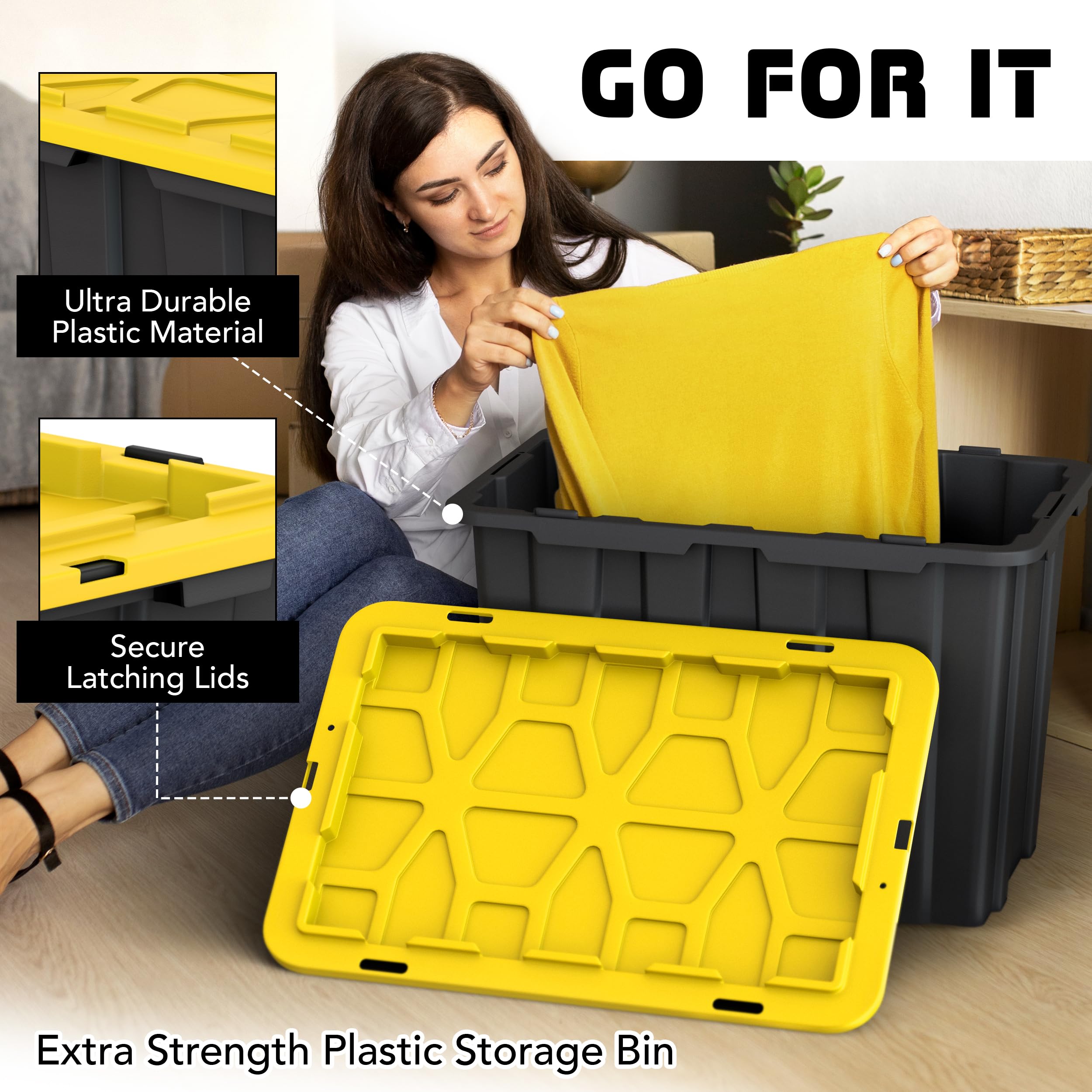 Lifetime Appliance (4 Pack) 23 Gallon Plastic Storage Bin Tote Organizing Container With Ultra Durable Secure Latching Lids, Sta