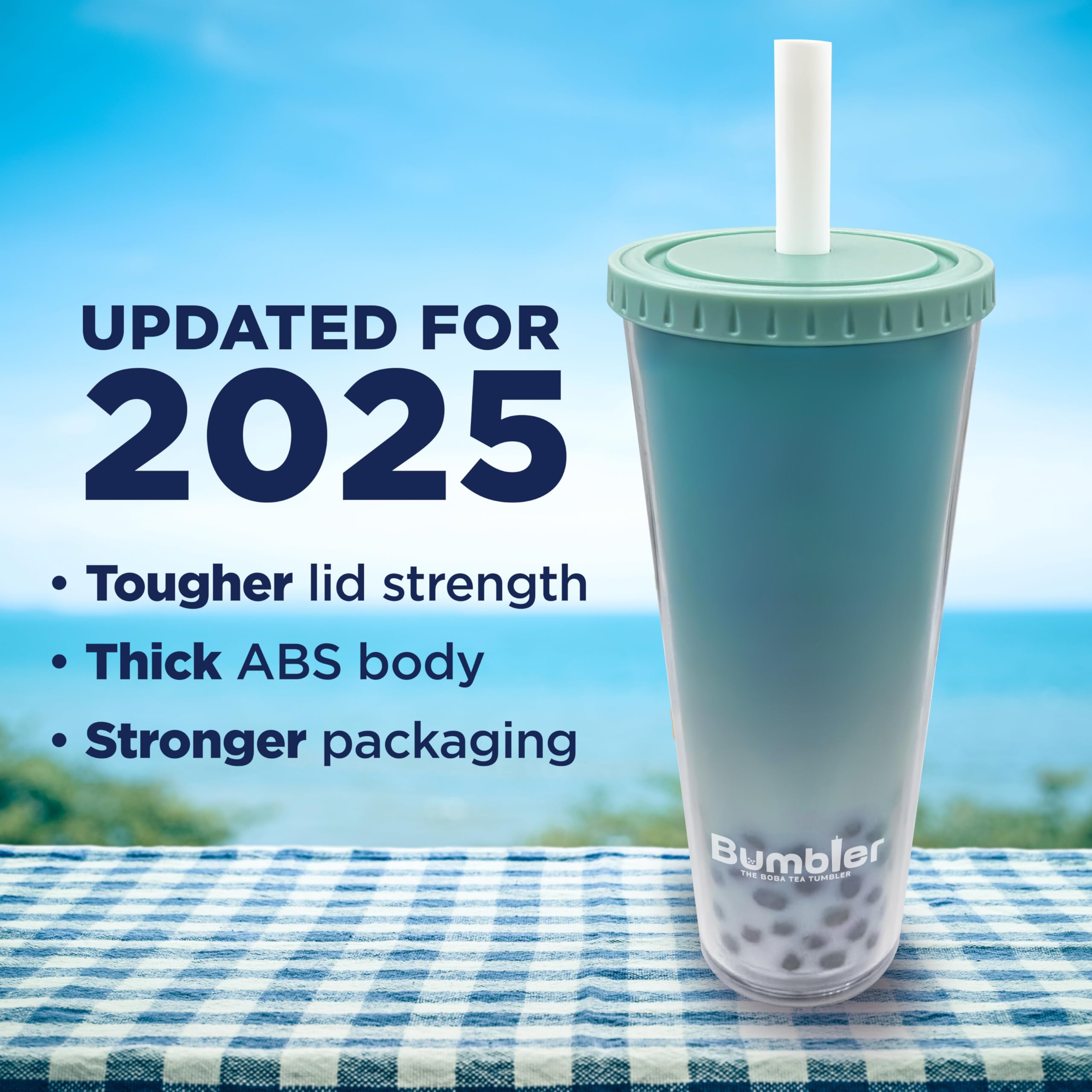 Original Bumbler 24 oz Large Double Wall Insulated Reusable Smoothie and Boba Tumbler in Colors and Wide Reusable Straw - Keep Drink Cool or Warm (Mint)