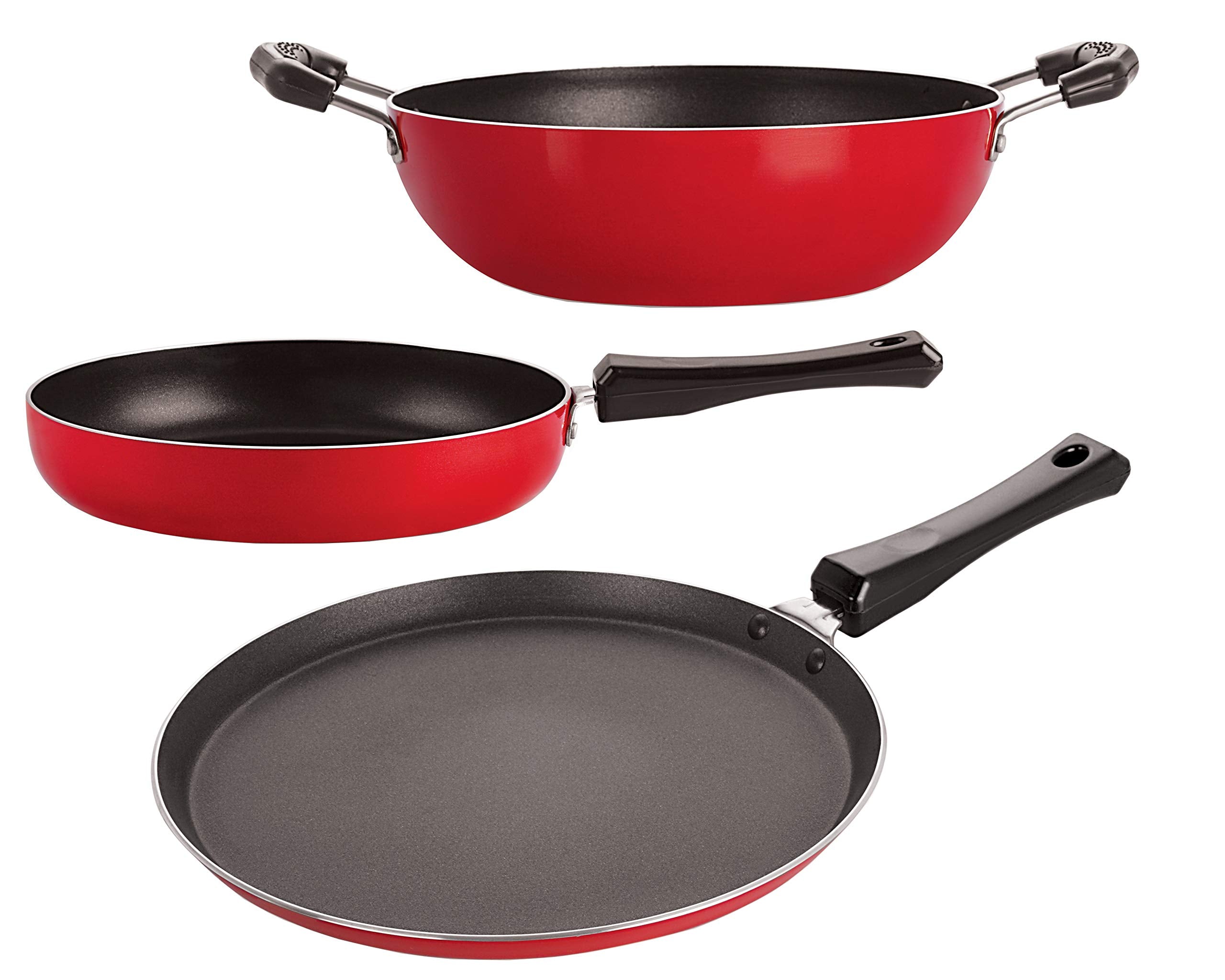 Nirlon Nonstick Aluminium Rust Free 3 Piece NonInduction Kitchen Cooking Essential Set