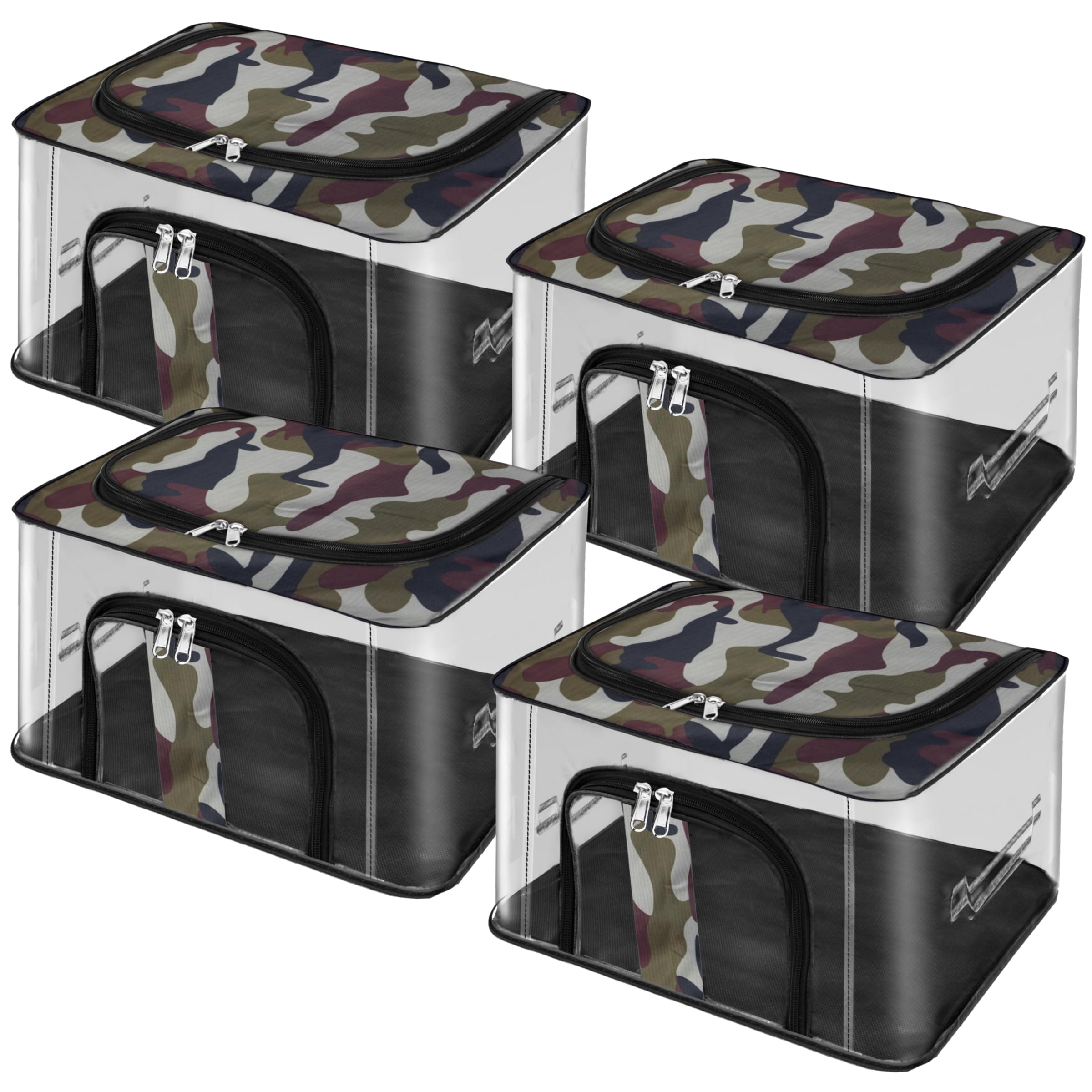 Storite 4 Pack Nylon 33 L Military Print Transparent Moisture Proof Storage Box For Clothes Closet Wardrobe Organizer For Clothe