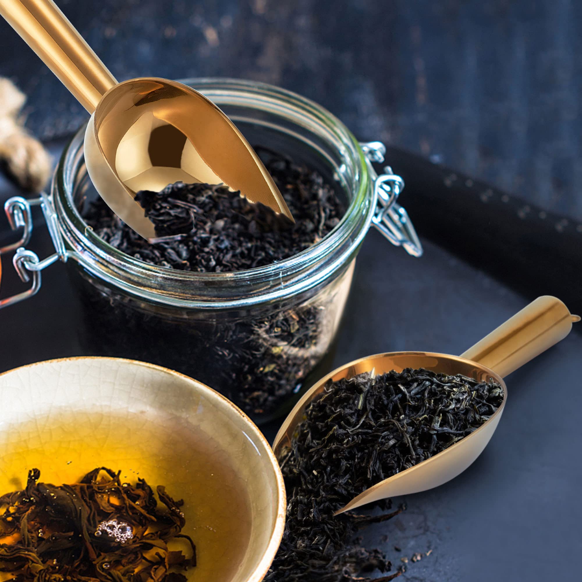 Teamfar Mini Scoop Set Of 4, 3 Oz Small Canister Jar Scoops, Gold Candy Utility Scoops Stainless Steel For Scooping Coffee Bean/