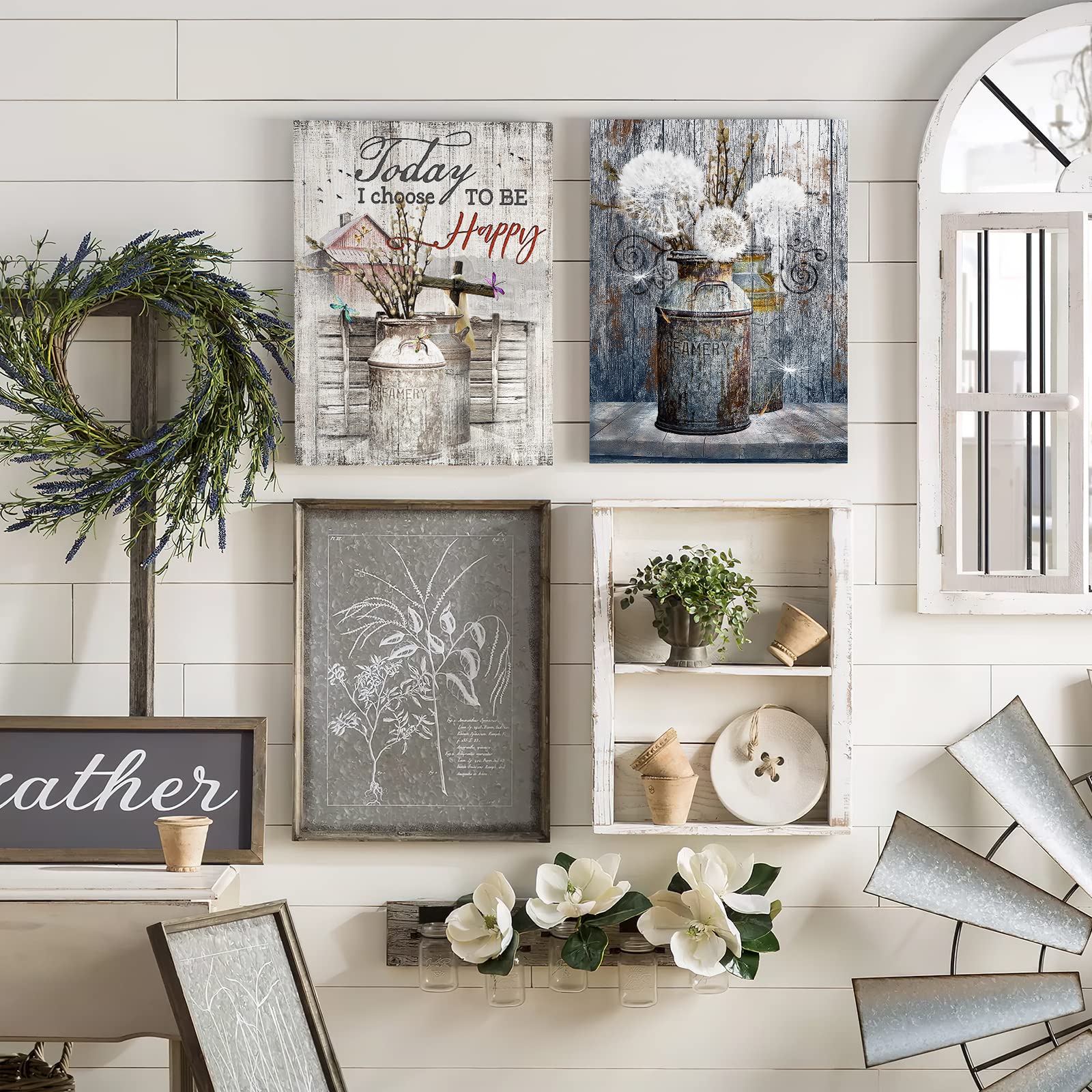 Bathroom Decor Wall Art Rustic Dandelion Picture Wall Decor Farmhouse Dandelion In Vintage Creamery Milk Cans Painting Framed Mo