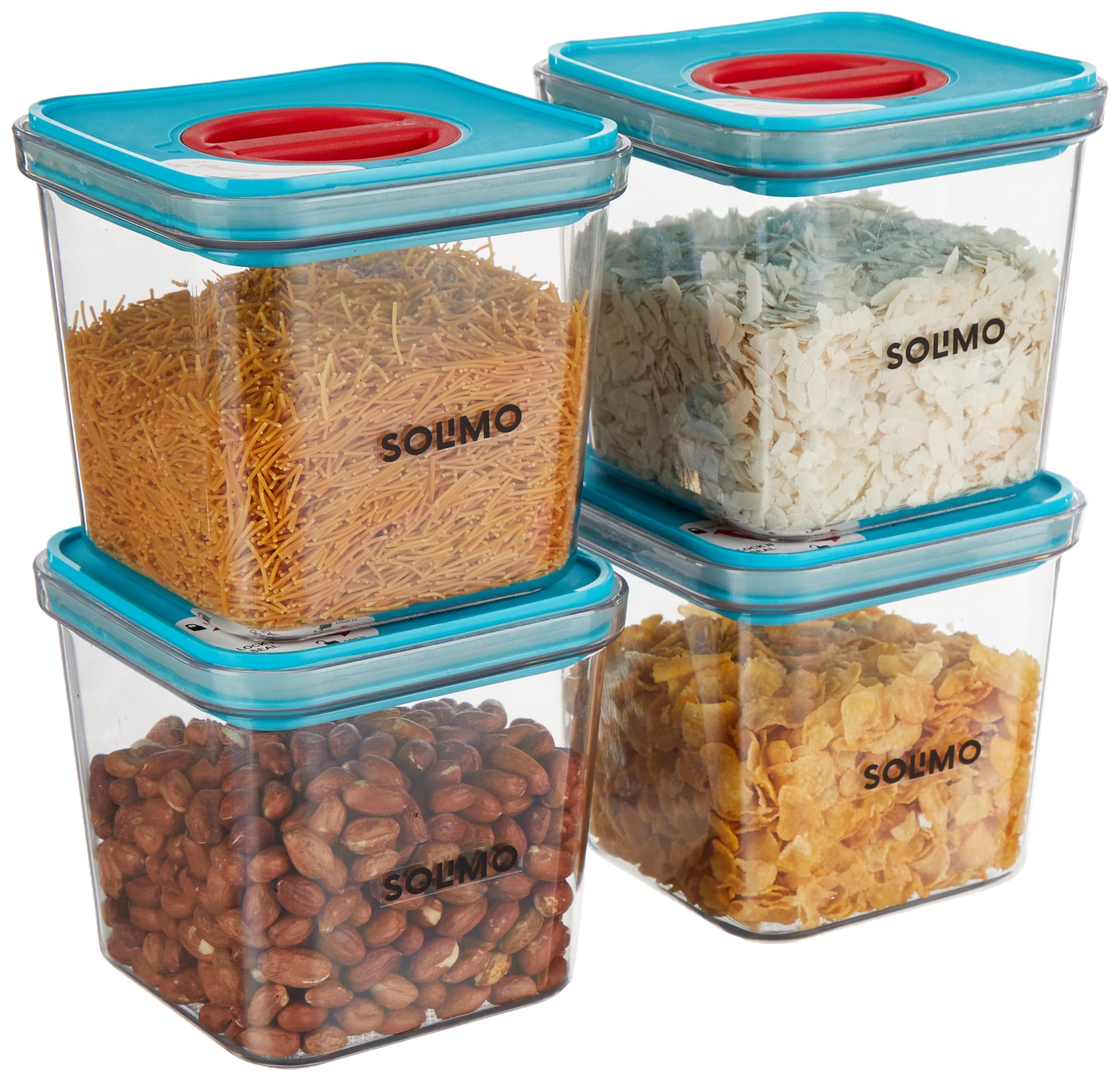 Amazon Brand  Solimo Plastic Airtight Kitchen Storage Container Set With Locking System I Transparent Bpa Free Storage Jar | Mu