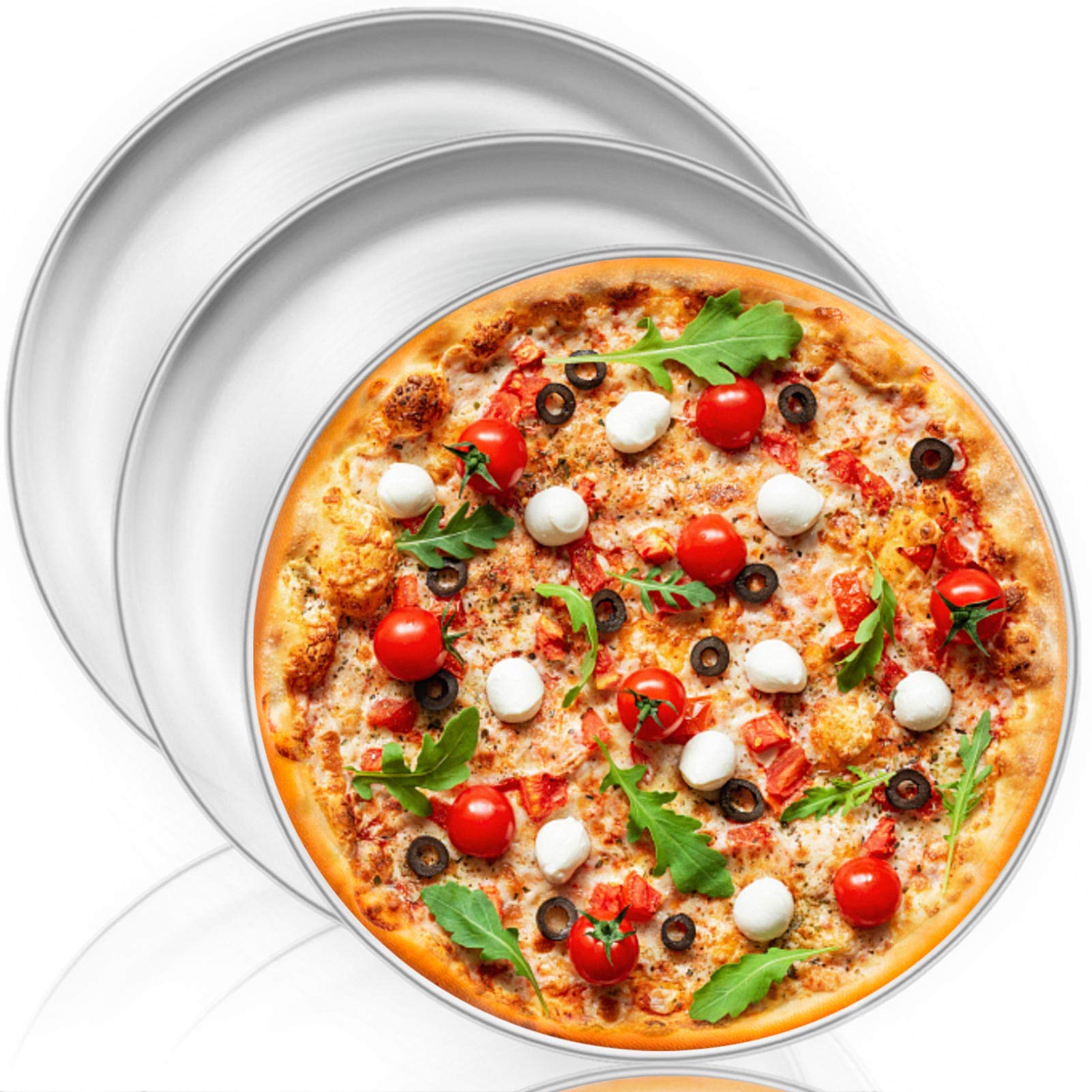 Teamfar Pizza Pan, 13.4 Inch Stainless Steel Pizza Pan Set Large Pizza Oven Pans Tray For Baking Serving, Healthy & Heavy Duty,