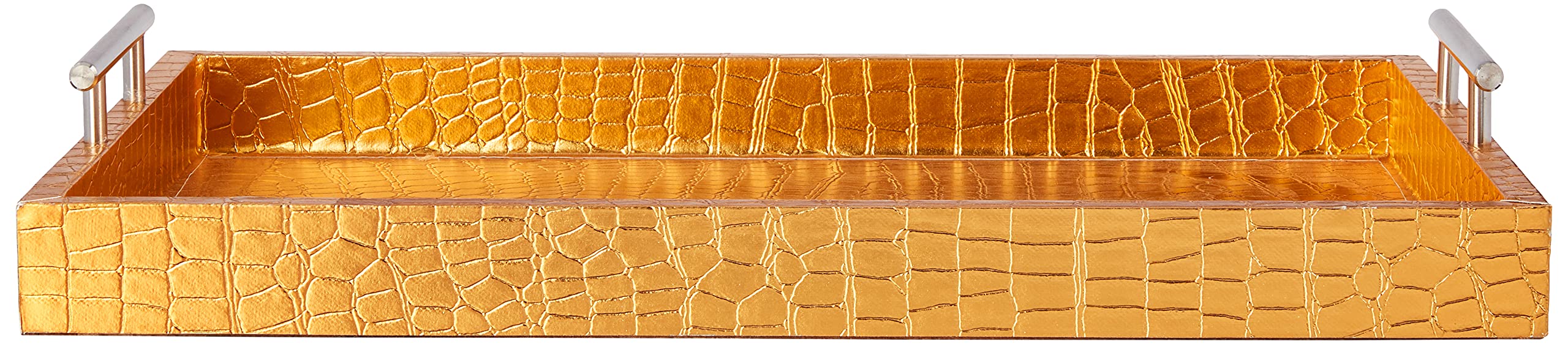 American Atelier Alligator Rectangle Serving Tray with Handles  14'' x 19'' x 3''  gold