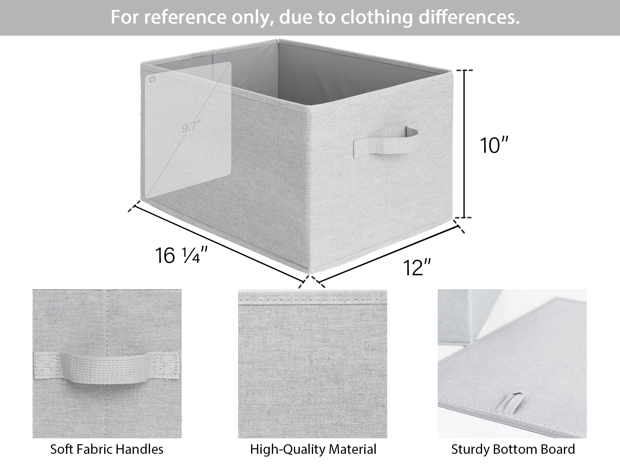 Storageworks 32L Storage Baskets For Shelves, Foldable Storage Bins With Handles, Fabric Closet Bins For Organization, Light Gre