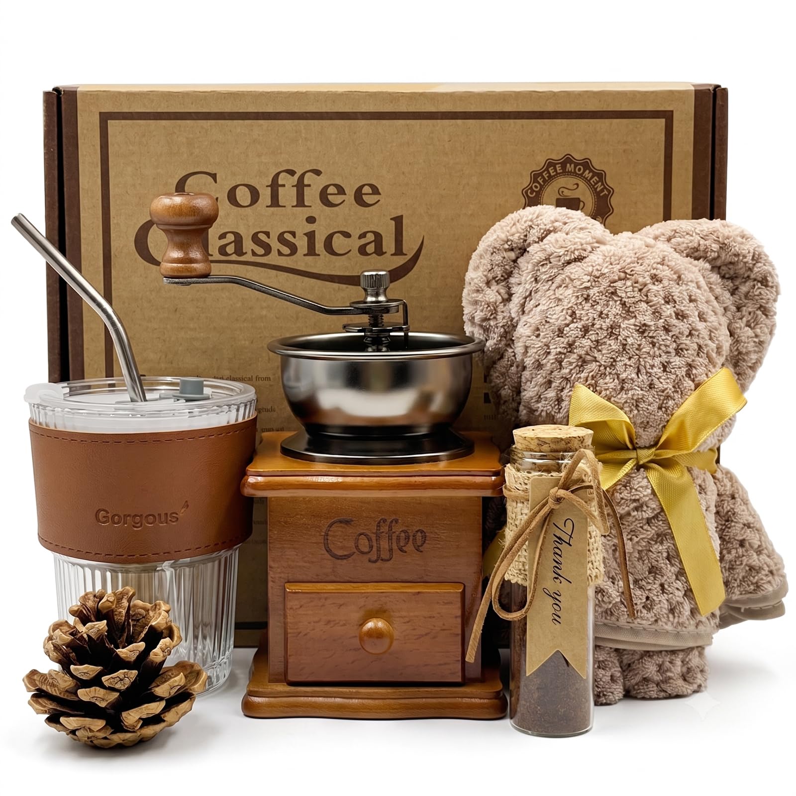 atrccs Birthday Gifts for Women, Coffee Gift Basket with Coffee Grinder