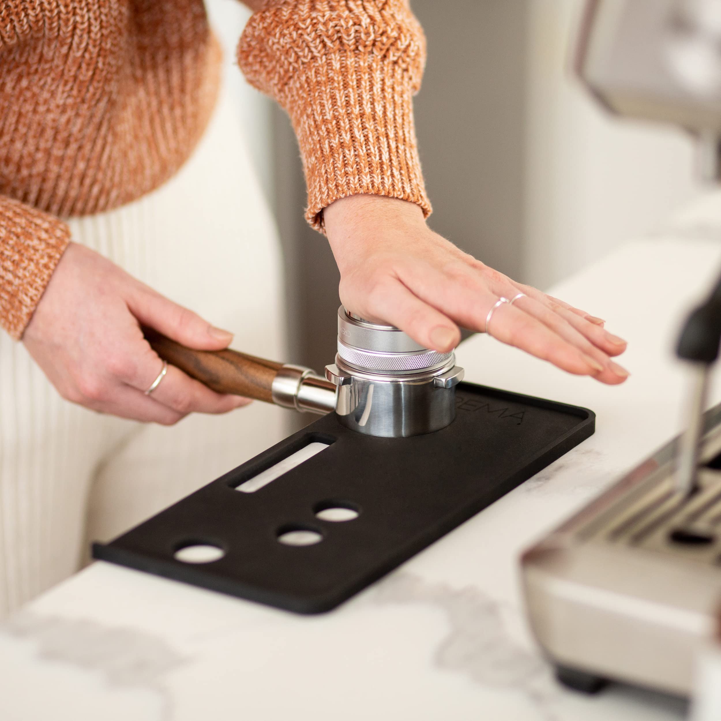 Crema Coffee Products | Tamping Mat | Non-Slip Silicone | Firm & Secure Mat | Protect Countertops & Portafilter | Espresso Machi
