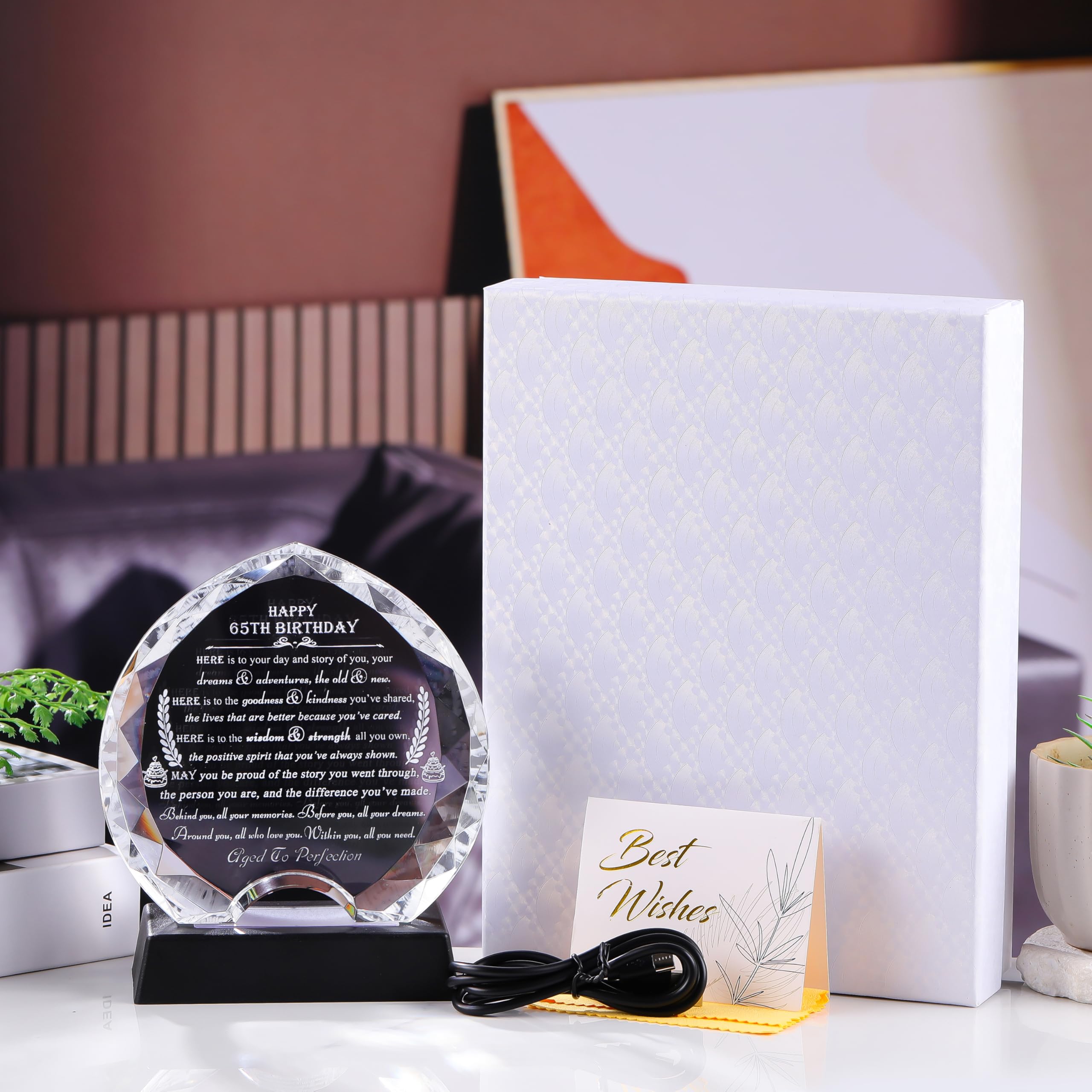 65th Birthday Gifts for Women Men with Led Light - Crystal Heart Gifts Personalized 1960 65 Year Old Birthday Present for Her Hi