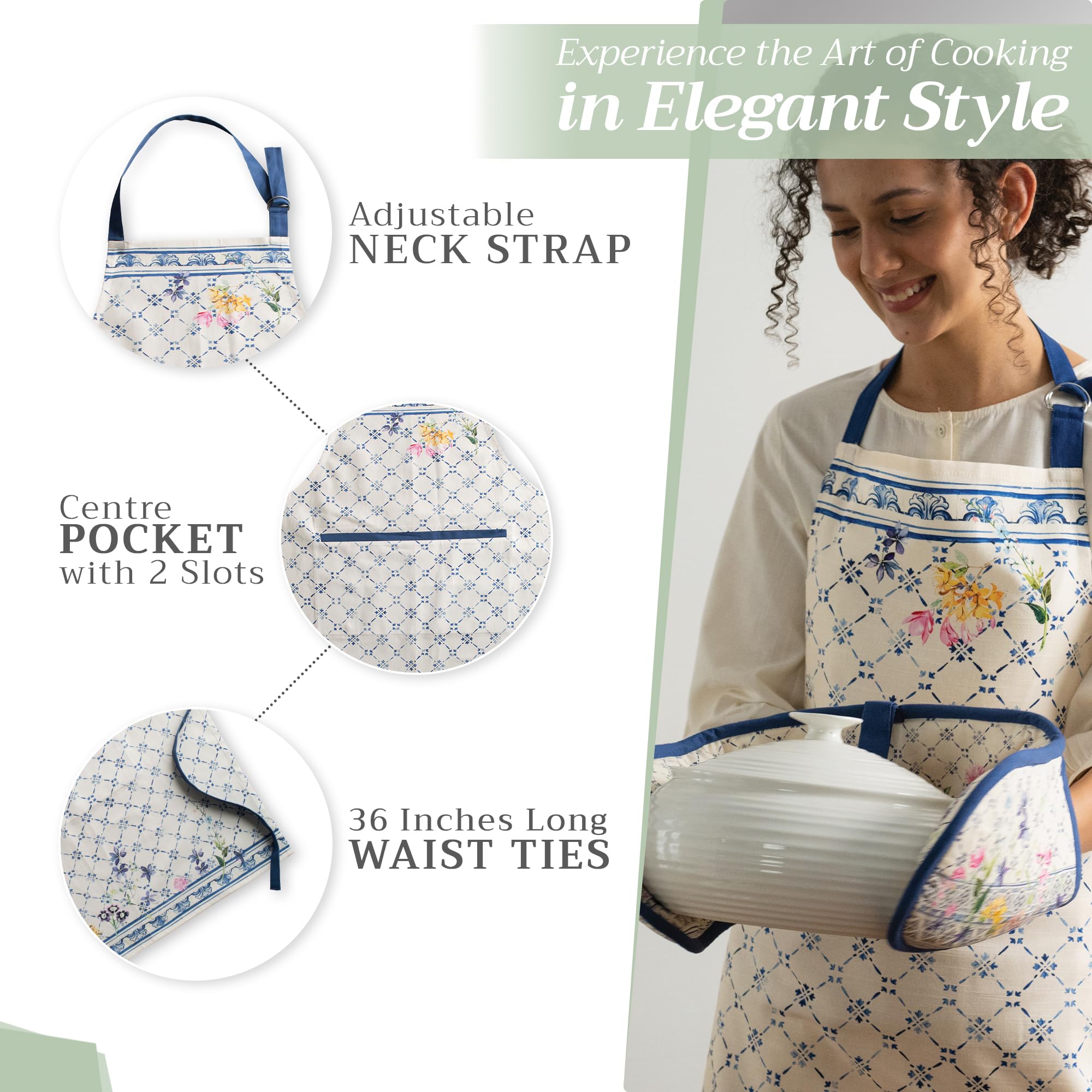 Maison D' Hermine Apron 100% Cotton 1 Piece Adjustable Neck Strap Clothapron With Center Pocket & Long Ties For Mother'S Day Gif