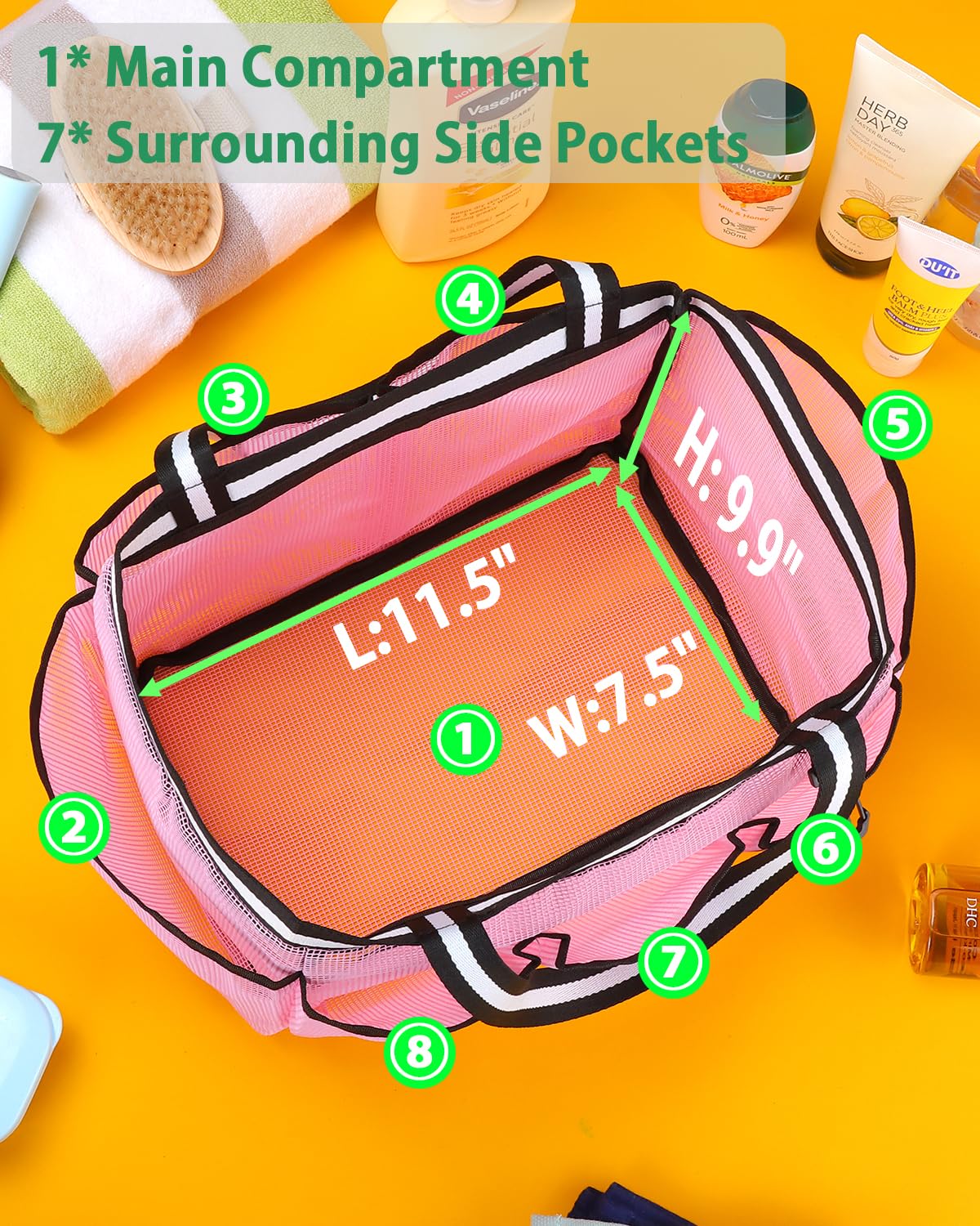 Ocim Xl Portable Mesh Shower Caddy Tote Bag For College Dorm, Gym, Beach, Pool, Camping, Travel - Pink