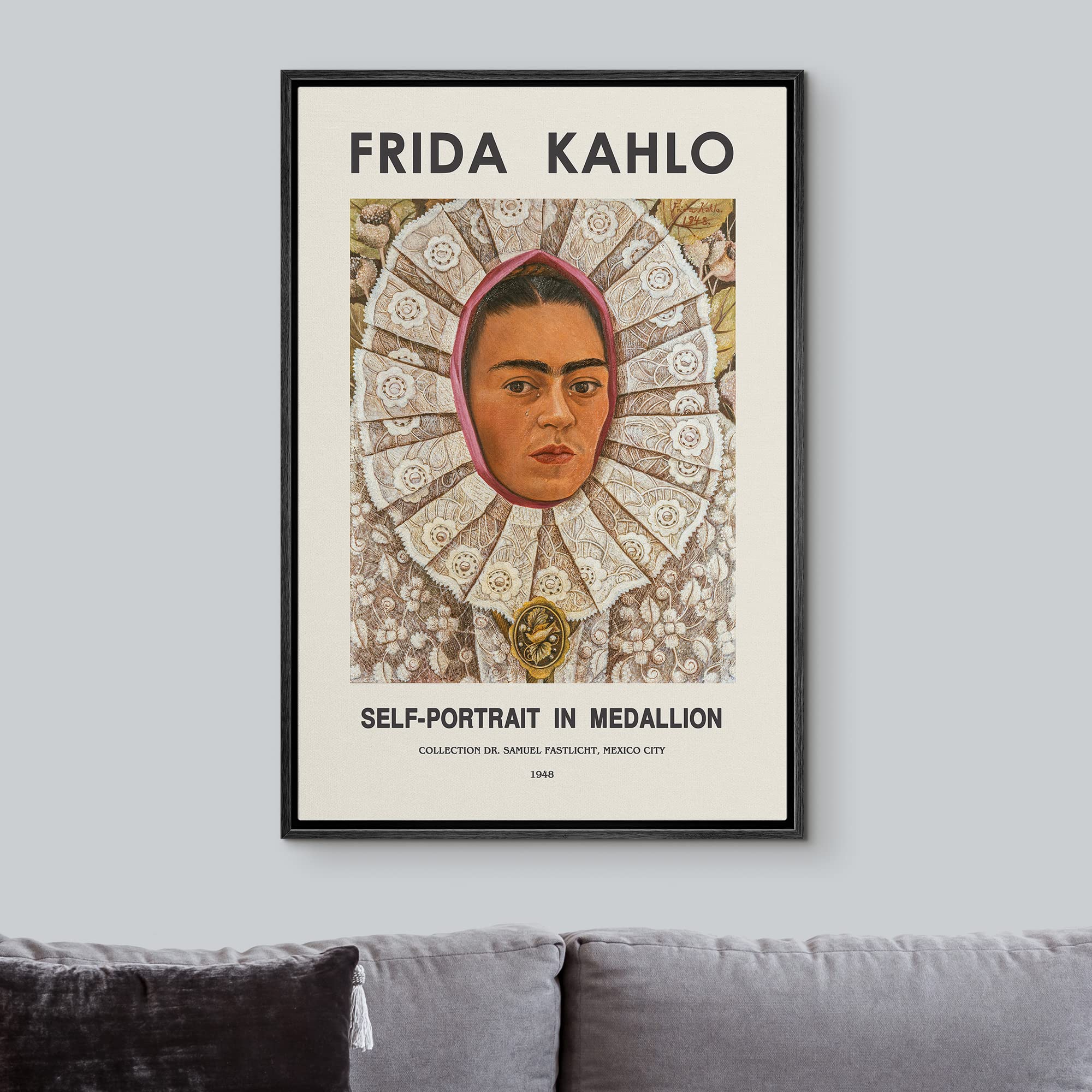 Idea4Wall Framed Canvas Print Wall Art Self-Portrait By Master Artist Frida Kahlo Historic Cultural Illustrations Fine Art Tradi