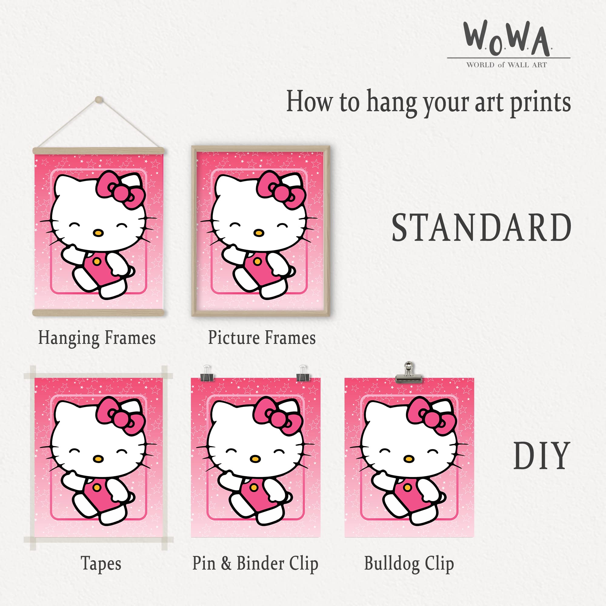 W.O.W.A - Hello Kitty Themed Nursery Decor For Baby Girls - Set Of 6 Vibrant Posters For Kids And Teens Bedroom (8''X10'', Unfra