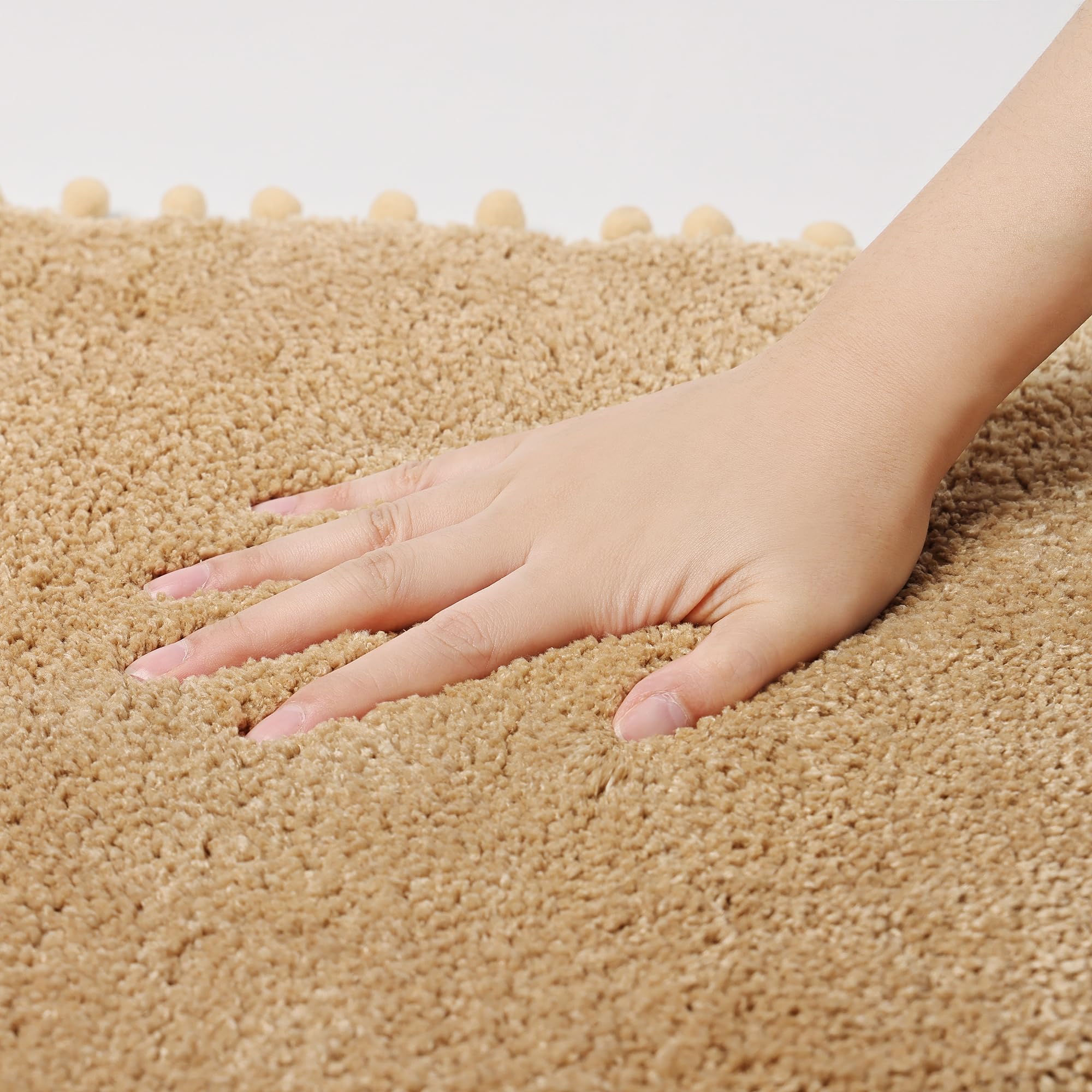 Yirddeo Bath Mat Khaki Oval Rug With Pom Bathroom Rugs For Bedroom Non Slip Cute Boho Absorbent Mats Soft Plush Washable Rug (20