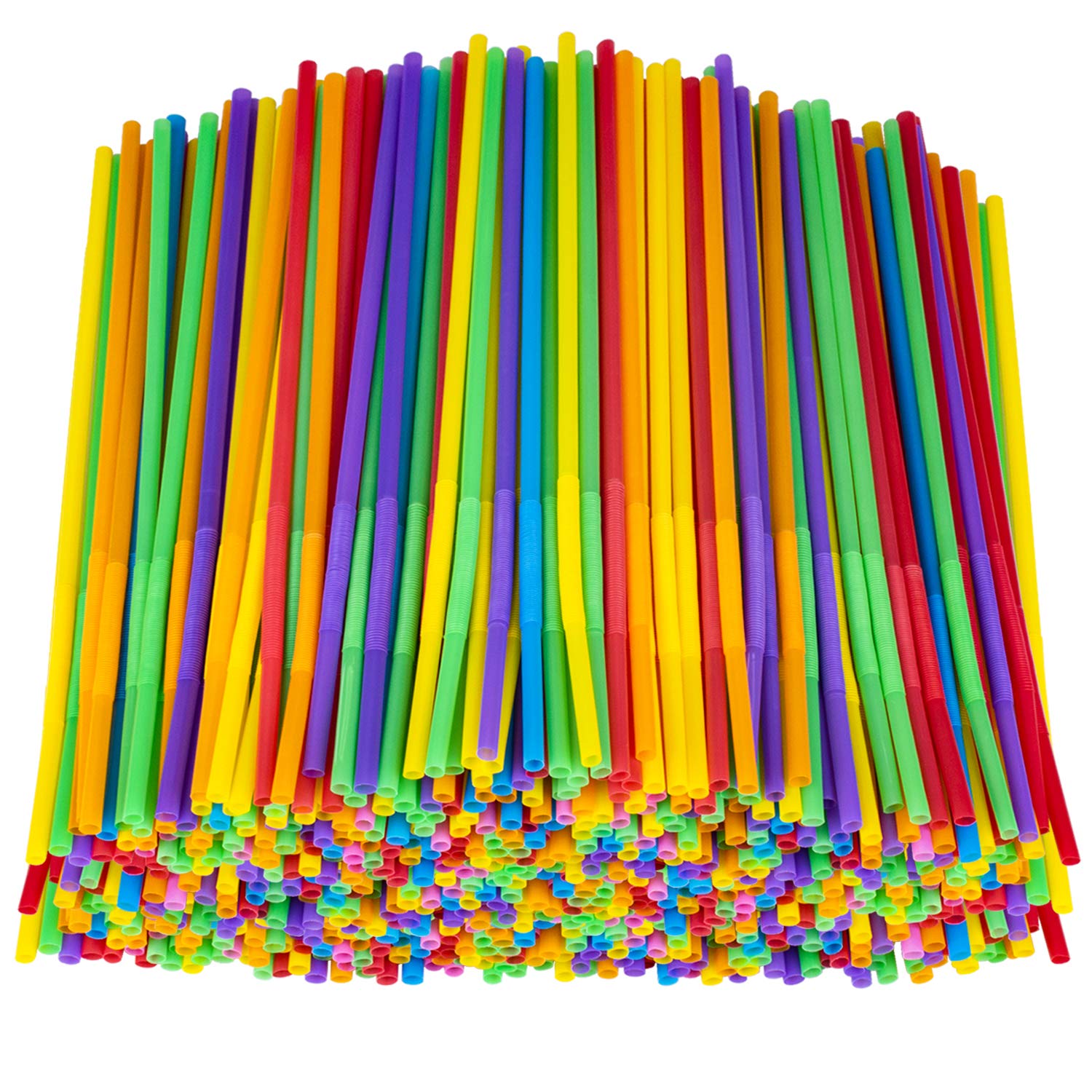 Suwimut 600 Pack Flexible Plastic Drinking Straws, 10.2 Inch Extra Long Colorful Disposable Bendy Straws, Assorted Colors Bendab