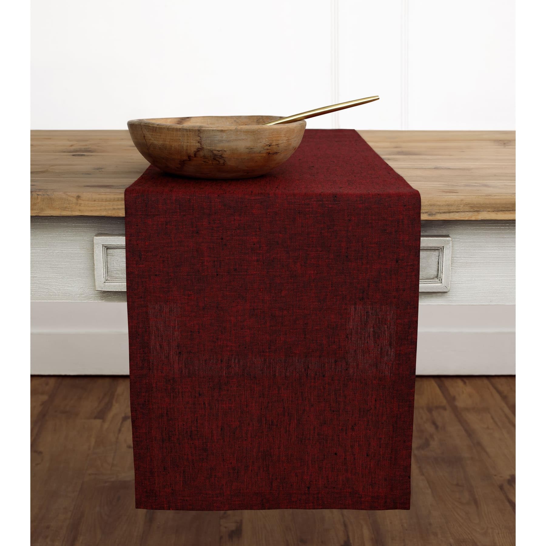 Solino Home Linen Red Garnet Table Runner 156 Inches Long - Athena, 100% Pure Linen 14 x 156 Inch Table Runner for Fall, Autumn,