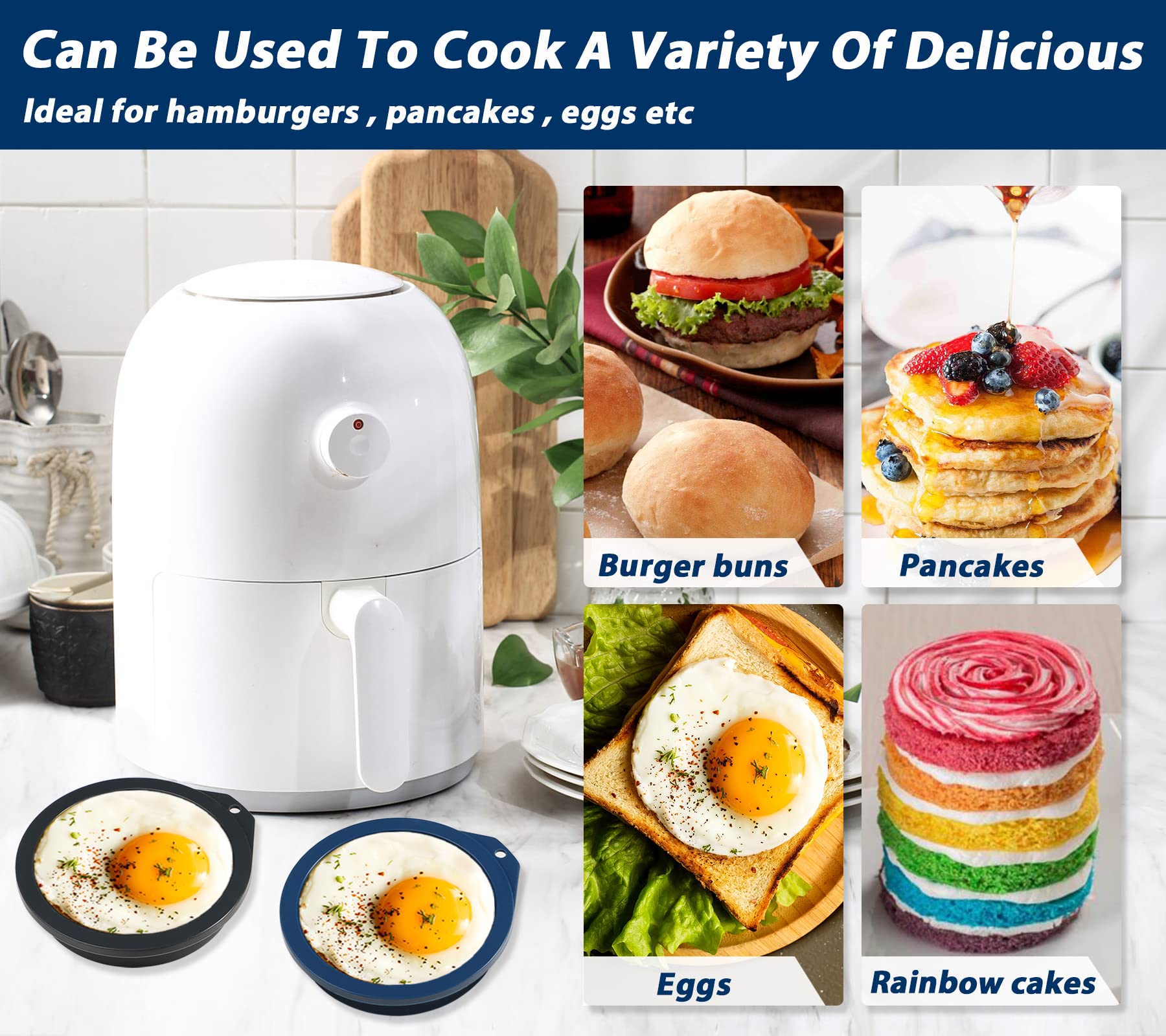 Webake Air Fryer Egg Mold 6Pcs Round Silicone Molds For Baking Muffin Top Pan 4 Inch Mini Pancake Mold For Cake, Muffin Top