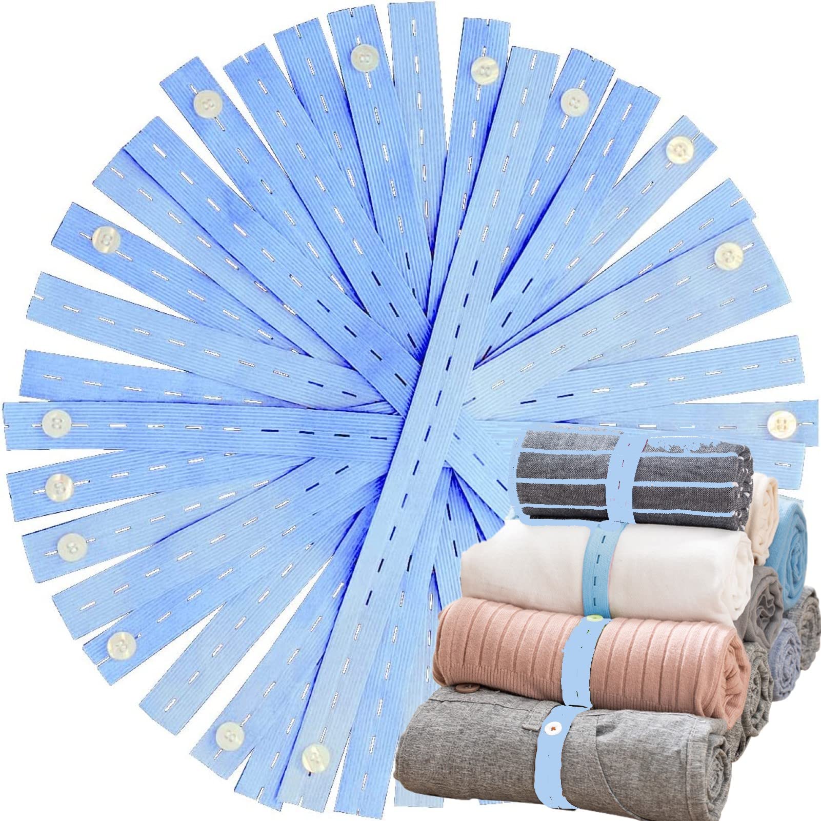 20Pcs Elastic Band With Buttonholes, Stretchable Connectable, Roll-Up Clothes Storage Band, Adjustable Clothing Storage Strap Wi