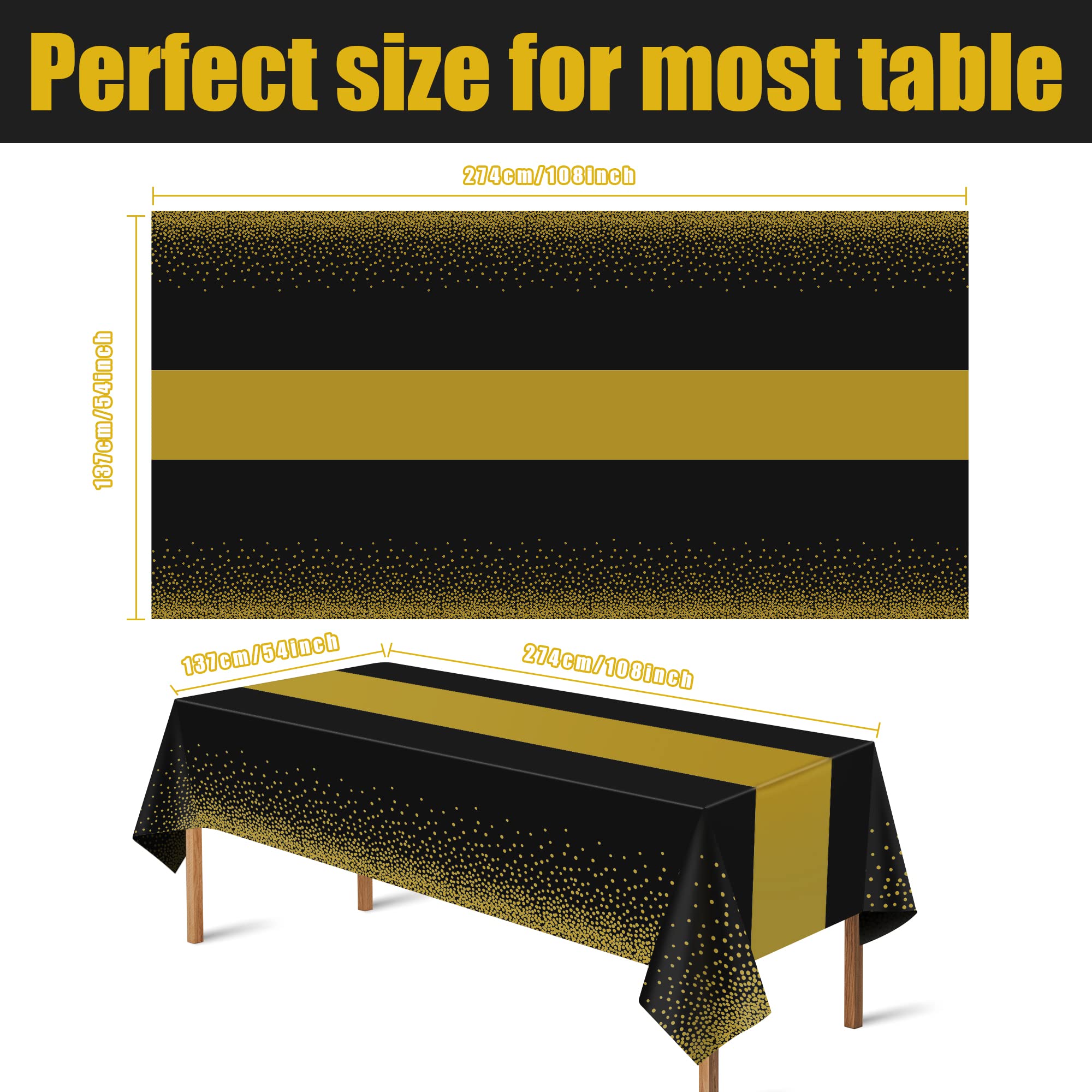 Ohome Halloween Decorations - 4 Pack Disposable Plastic Table Cloths For Parties,Black And Gold Table Covers For Halloween Party