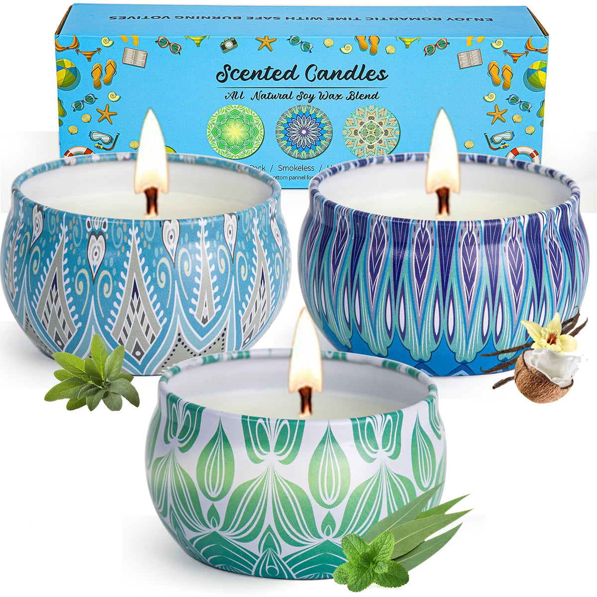 3 Pack Scented Candles Gift Set, 7.5 oz Candles for Home Scented Gifts Set Fresh Natural Soy Candles Gifts for Women for Ideal G