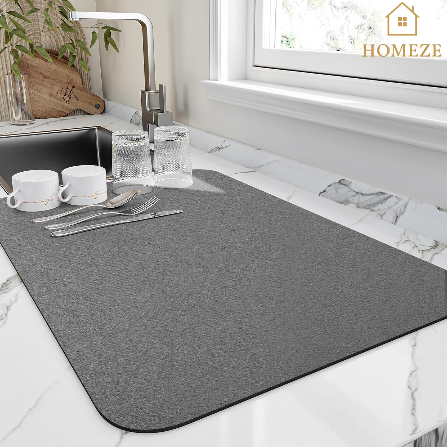 Homeze Large Dish Drying Mat for Kitchen 40x60 cm  Super Water Absorbent Quick Dry Mat for Utensils | NonSlip Absorbing Rubber