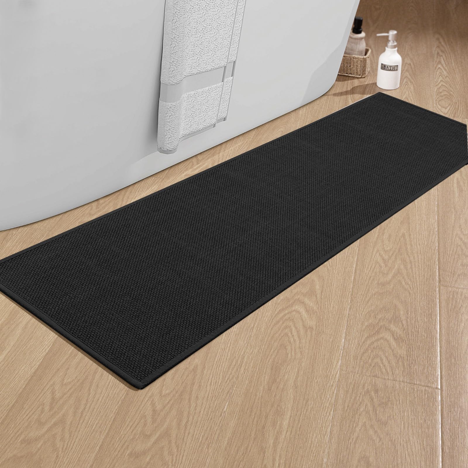 Chakme Bathroom Rugs Mat 59X17, Ultra Thin Non Slip Bath Mat Runner Quick Dry Absorbent Bath Mat For Bathroom Floor, (Black, 59'