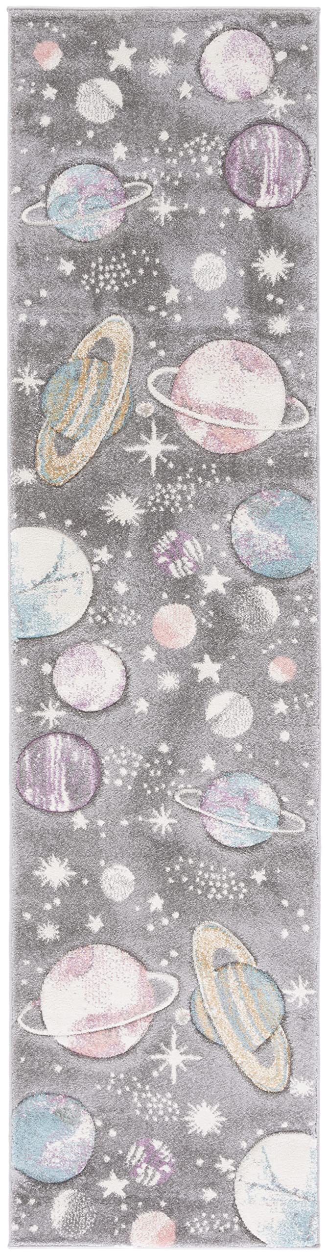 SAFAVIEH Carousel Kids Collection Runner Rug - 23 x 6, Grey & Lavender, Non-Shedding & Easy Care, Ideal for High Traffic Areas